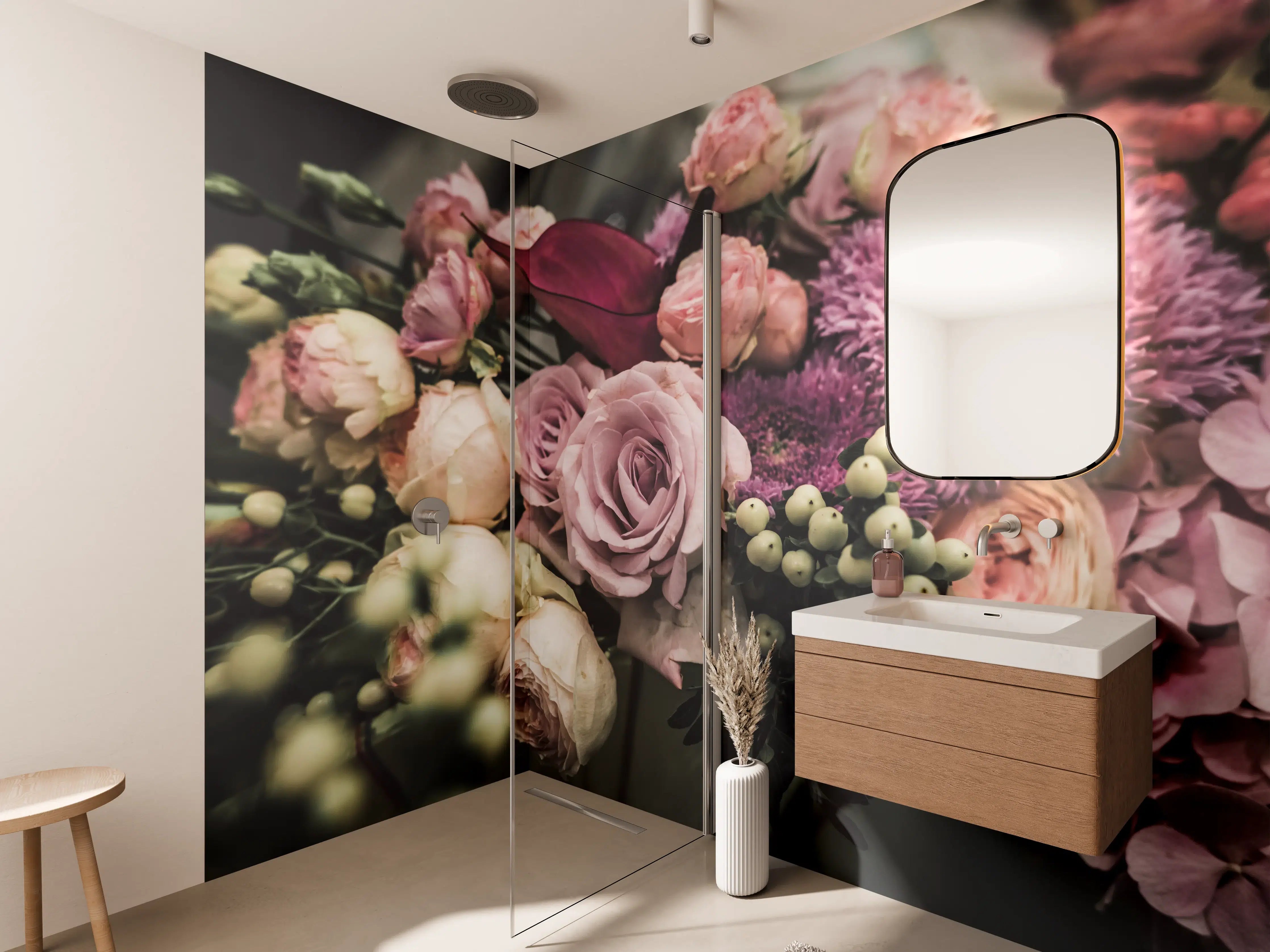 Wandverkleidung Bad - Buntes Blumenbouquet