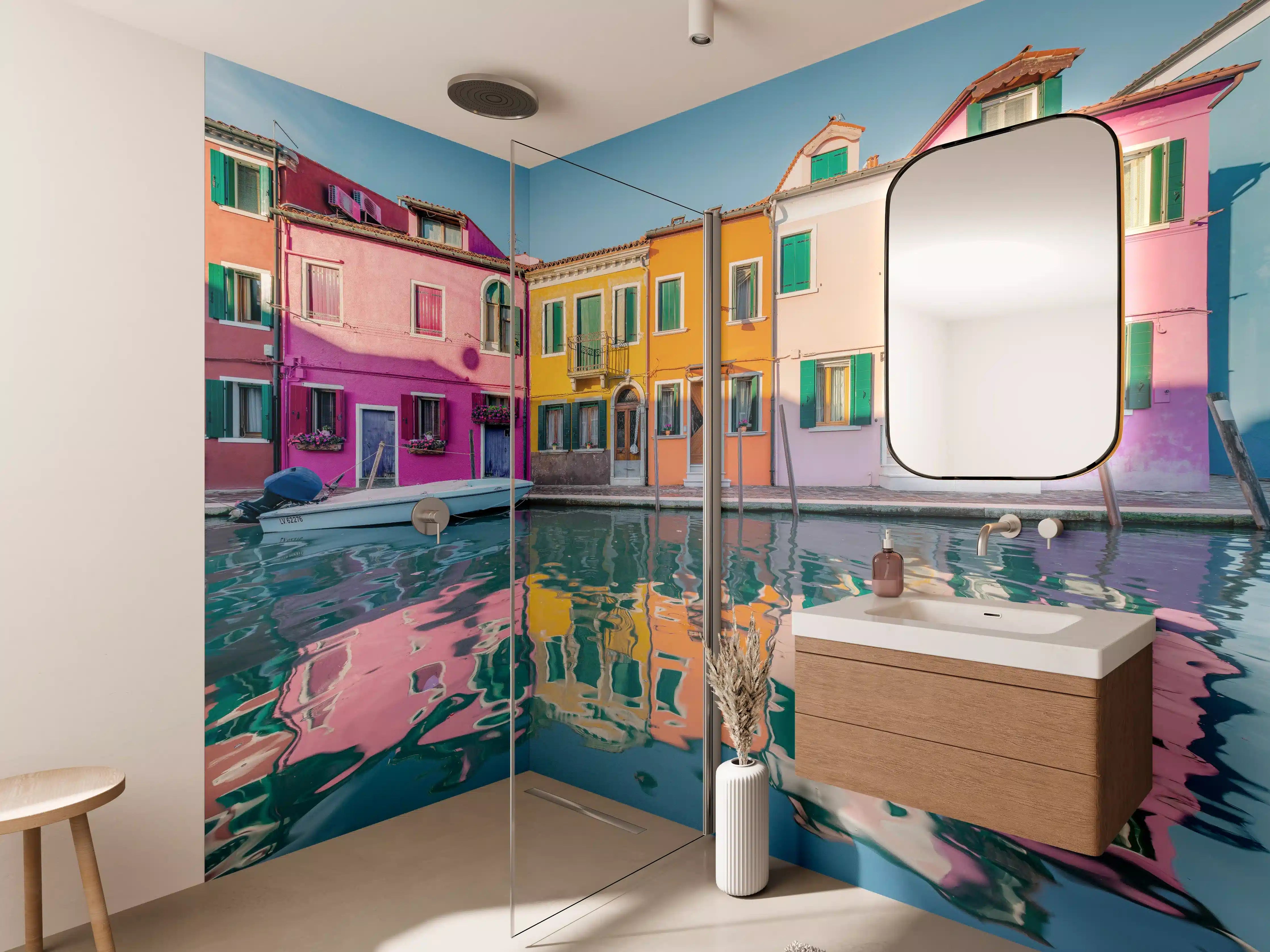Wandverkleidung Bad - Buntes Burano Venedig Kanal