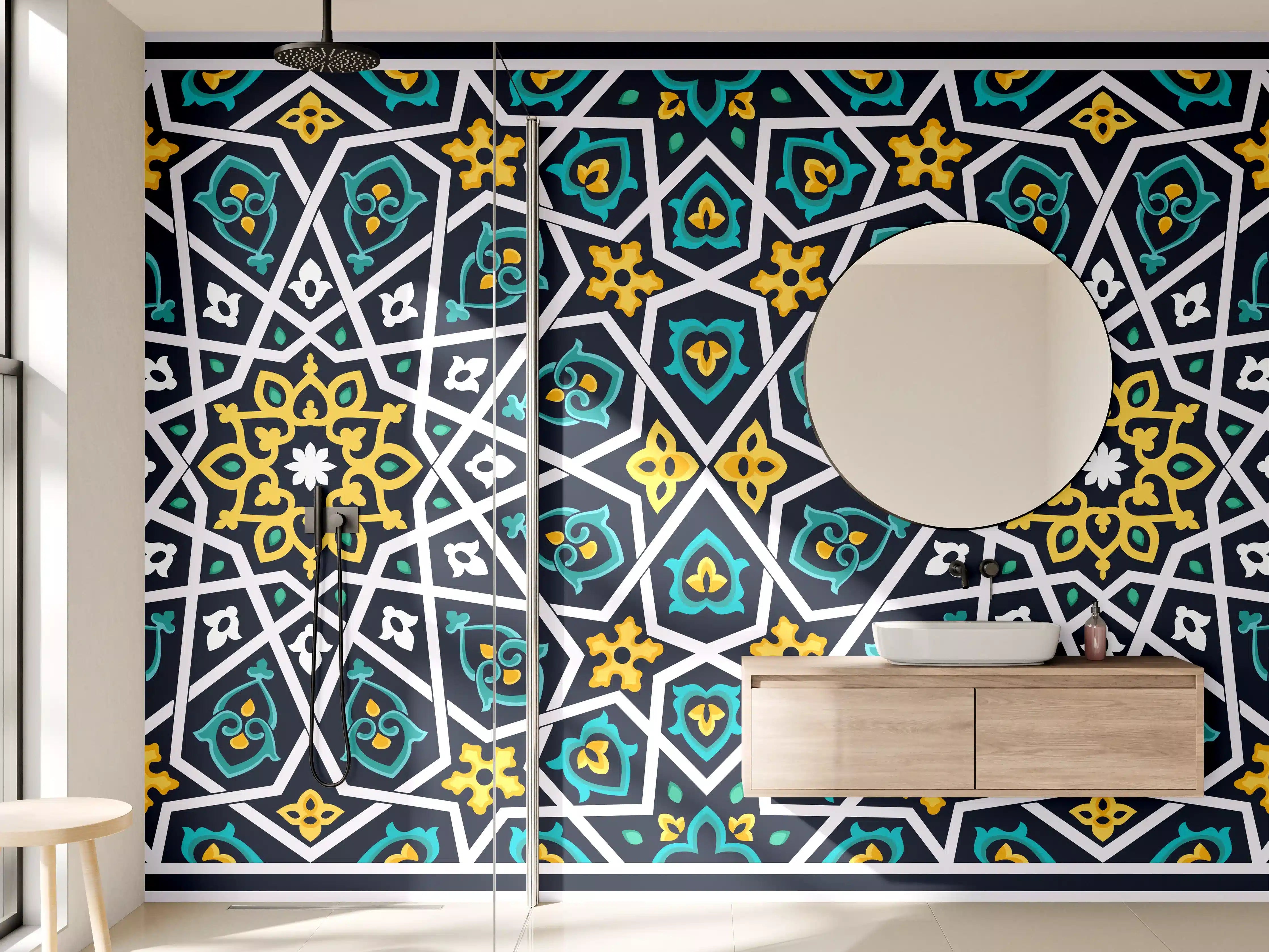 Wandverkleidung Bad - Buntes Ethno-Muster Design