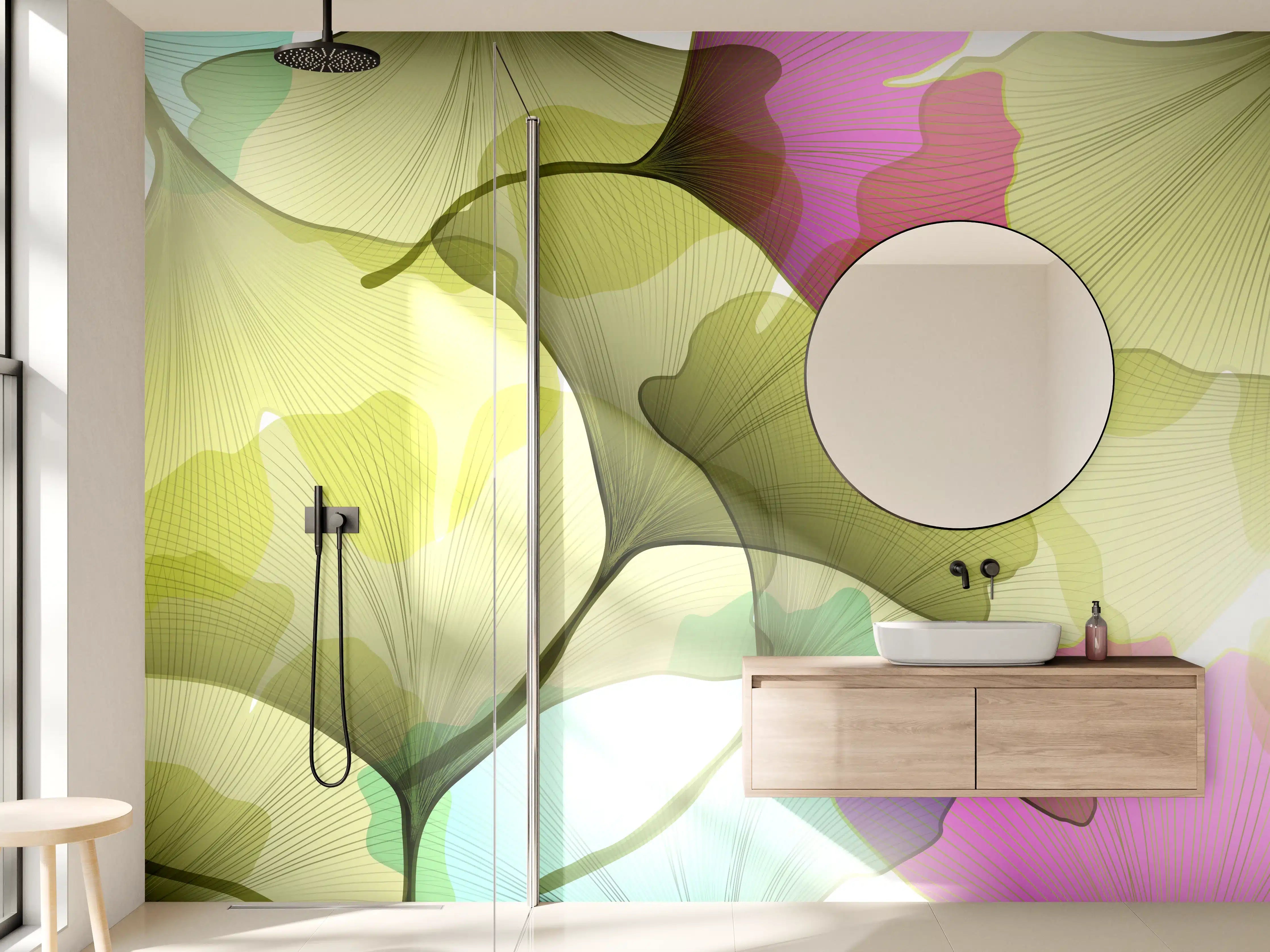 Wandverkleidung Bad - Buntes Ginkgo Blätter Design