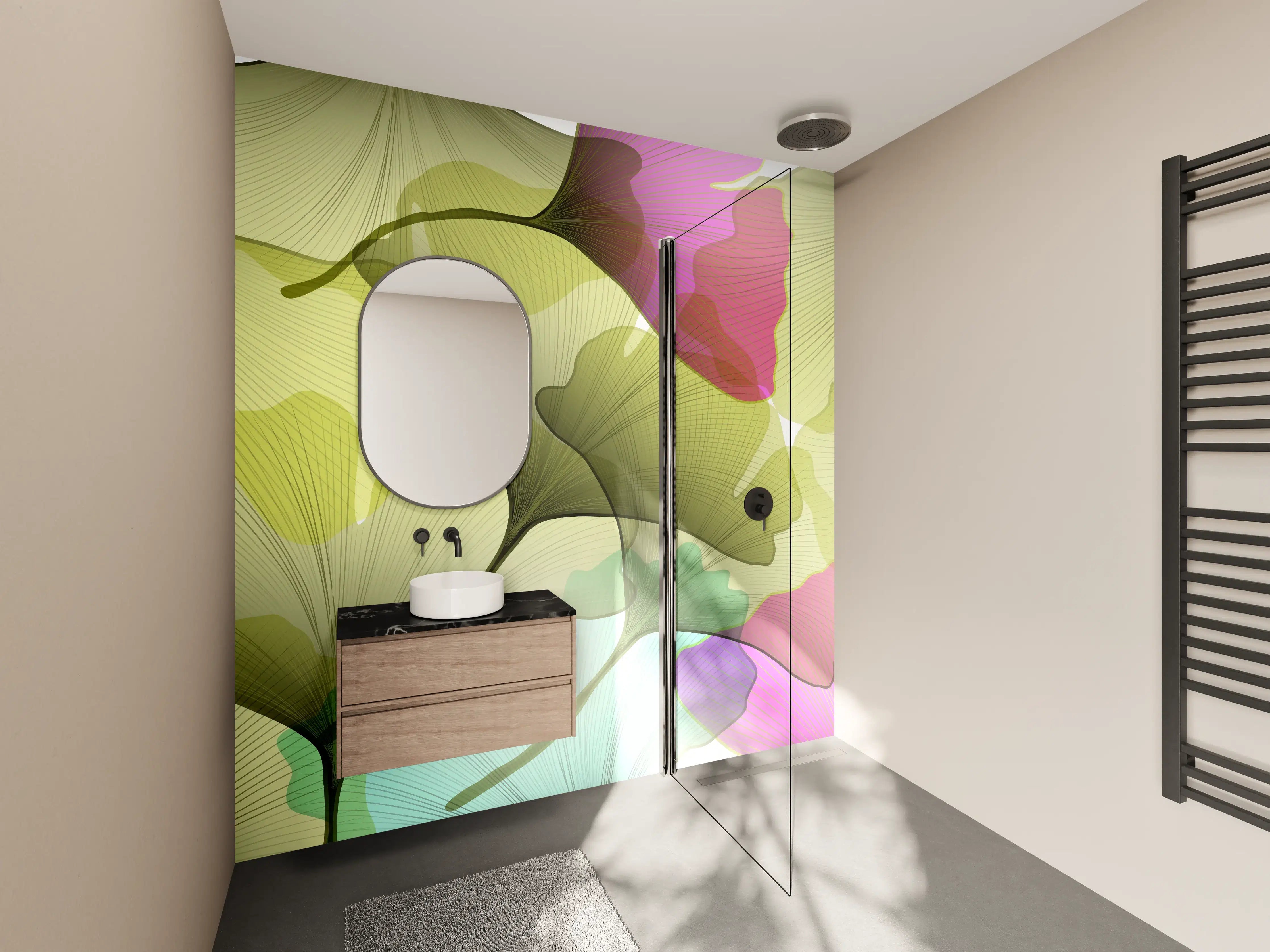 Wandverkleidung Bad - Buntes Ginkgo Blätter Design