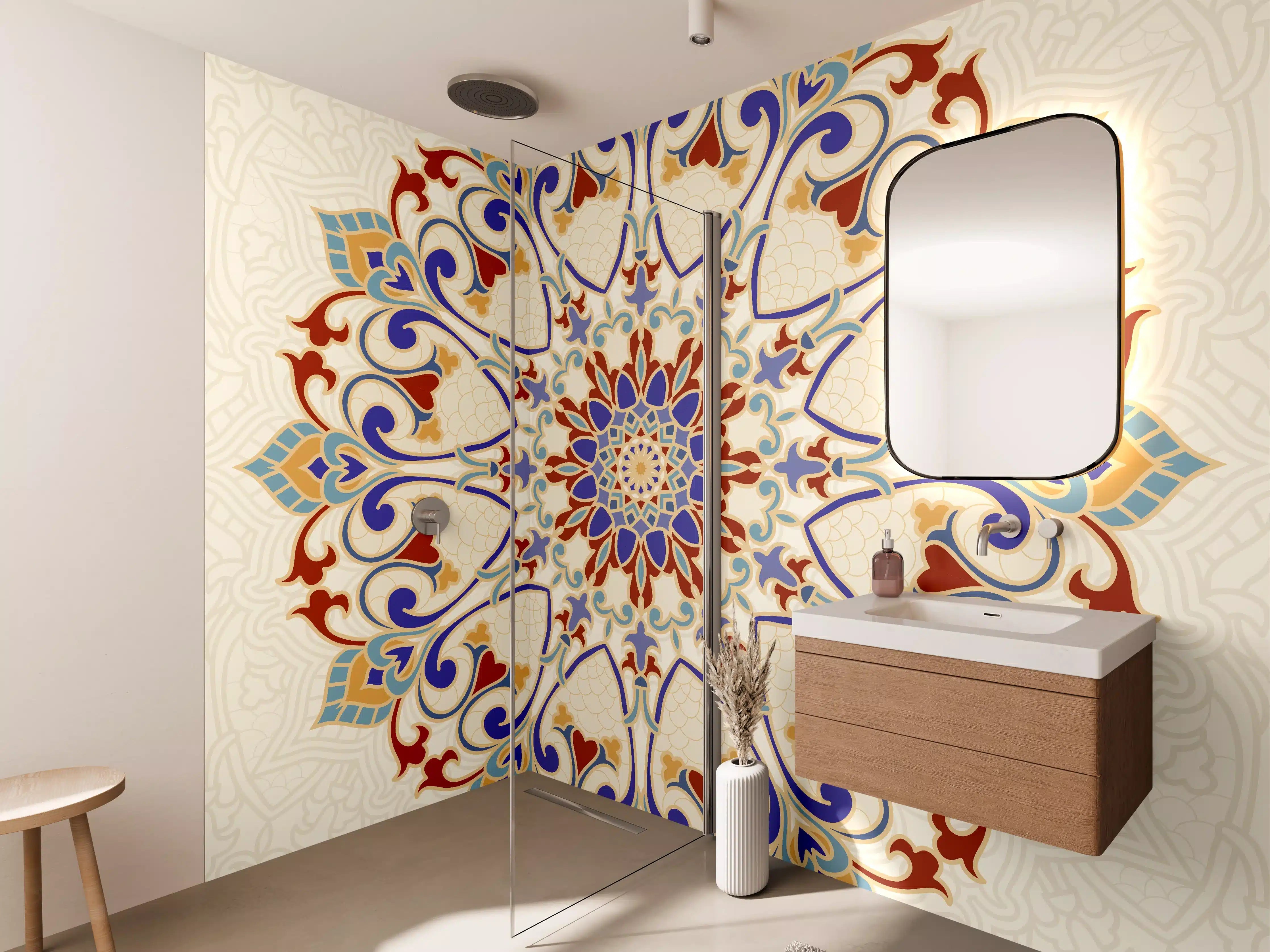 Wandverkleidung Bad - Buntes Mosaik Mandala Kunstwerk
