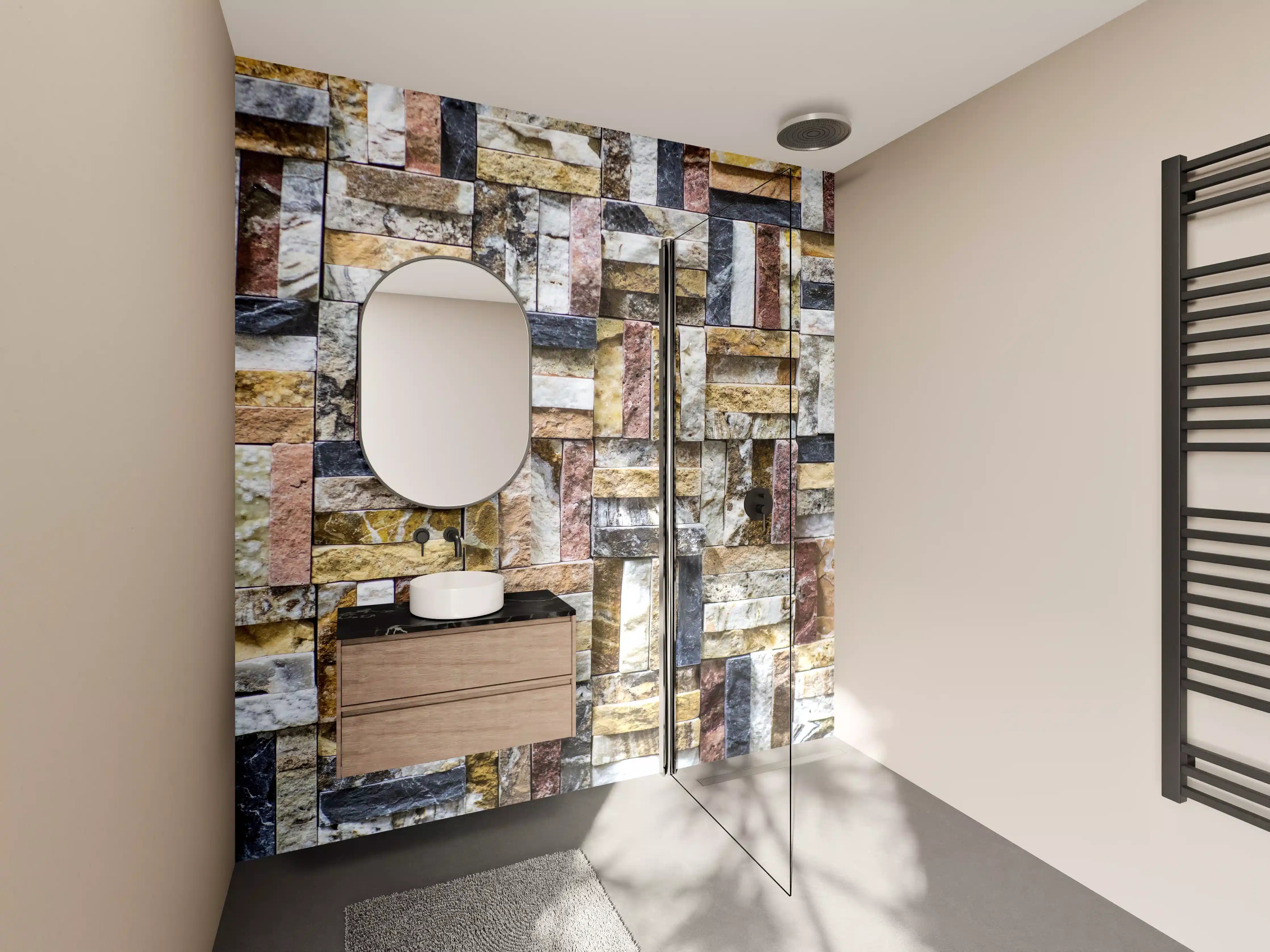 Wandverkleidung Bad - Buntes Naturstein Mosaik