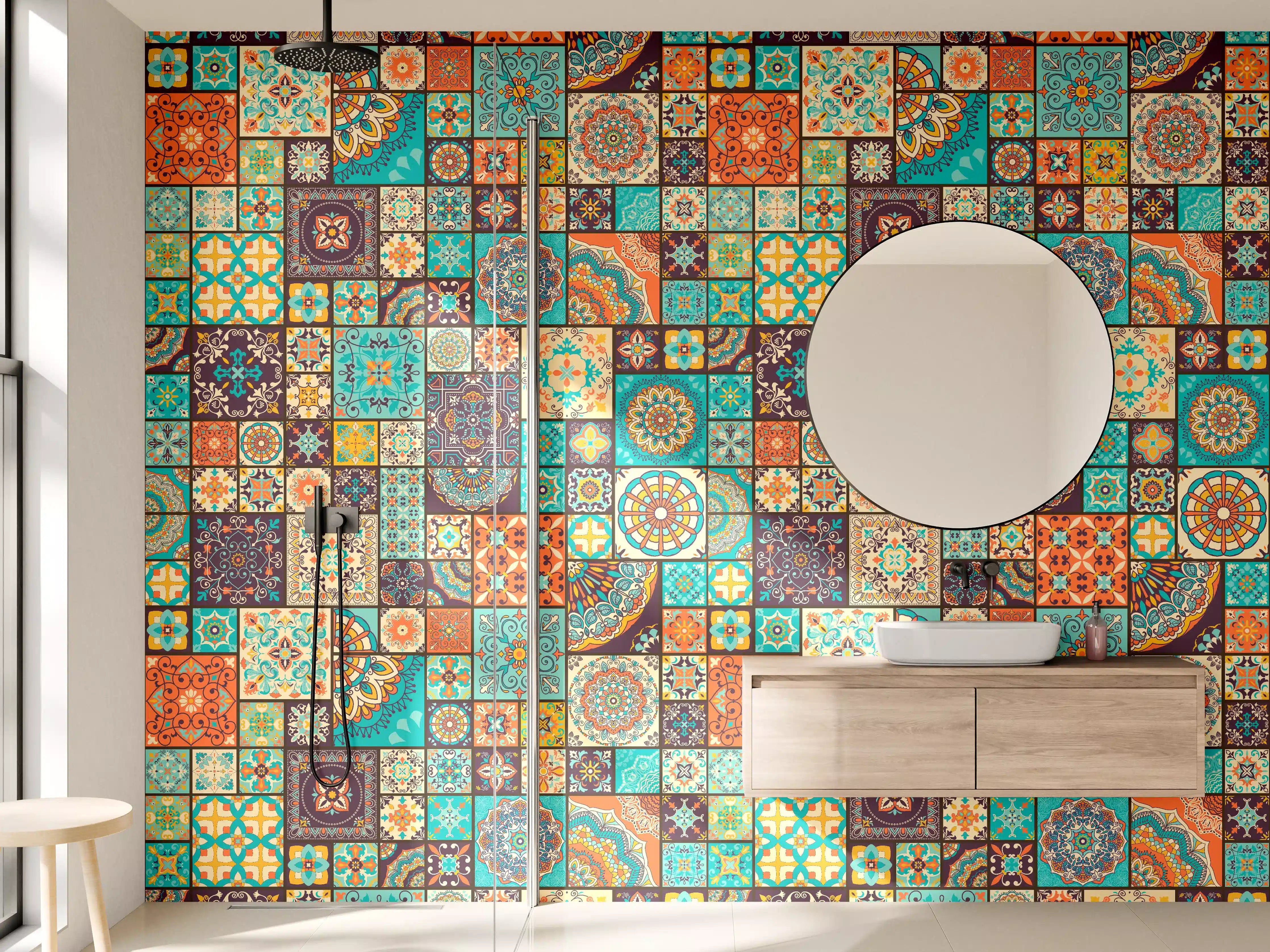 Wandverkleidung Bad - Buntes Patchwork Fliesenmuster