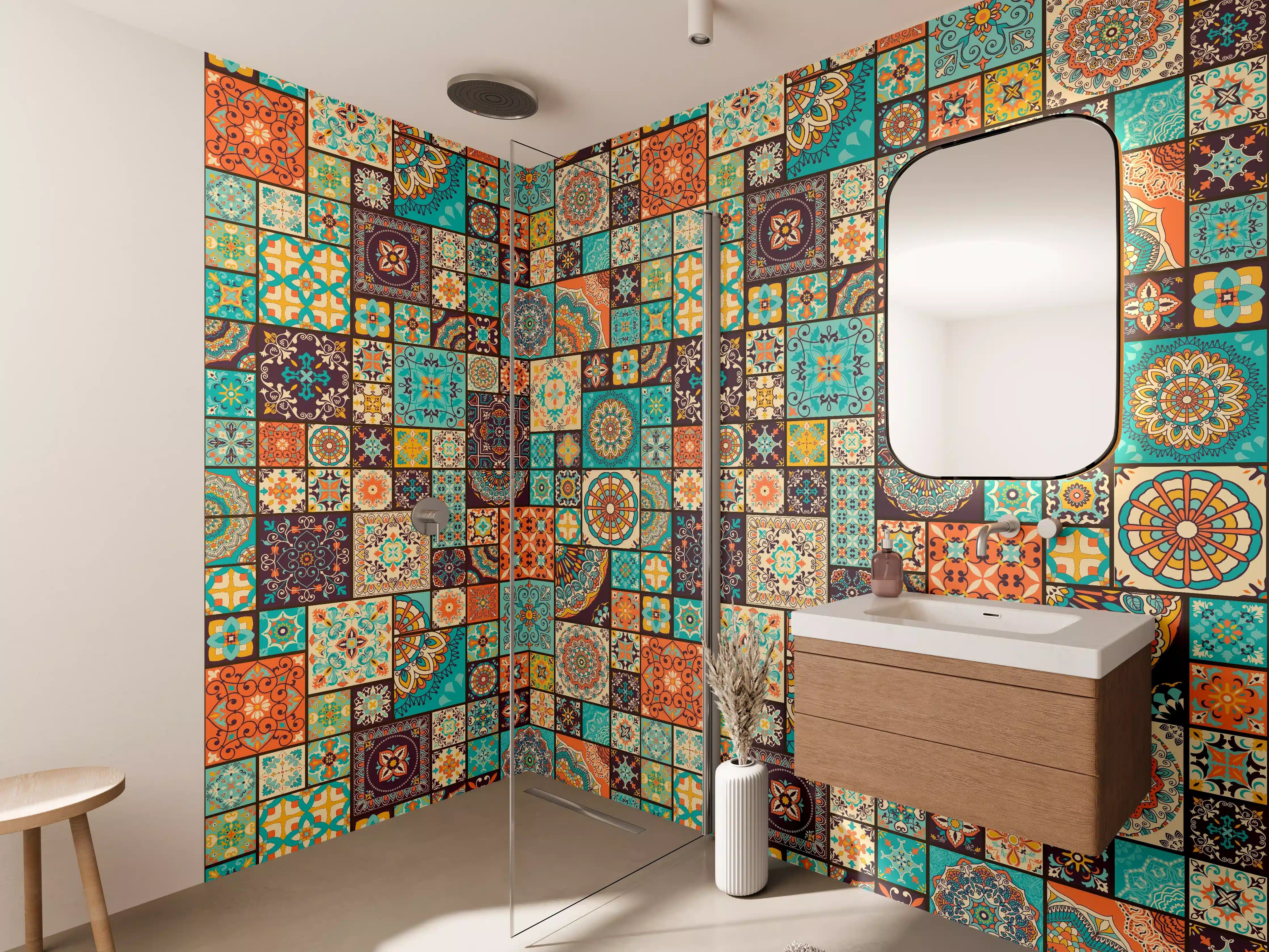 Wandverkleidung Bad - Buntes Patchwork Fliesenmuster