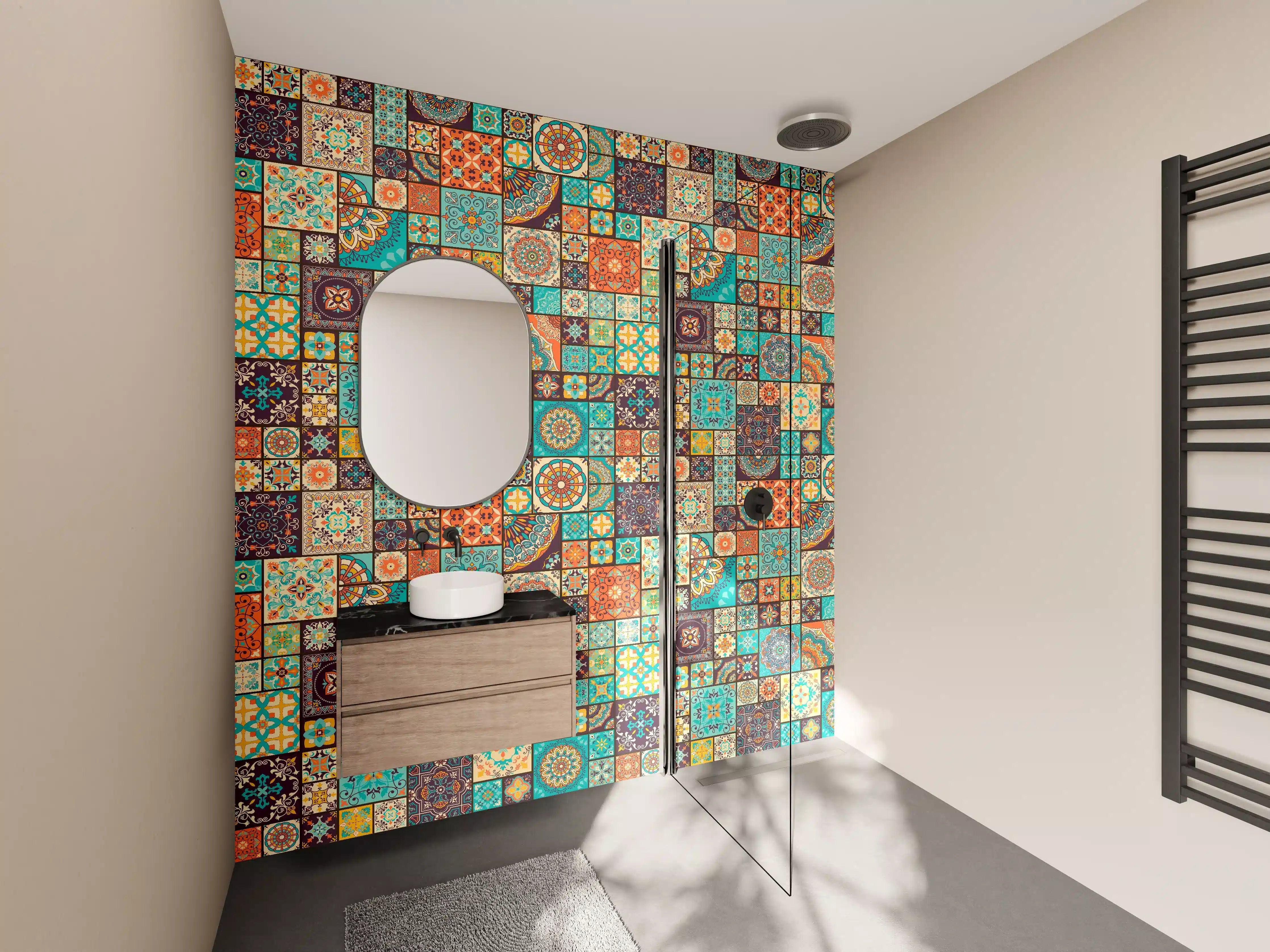 Wandverkleidung Bad - Buntes Patchwork Fliesenmuster