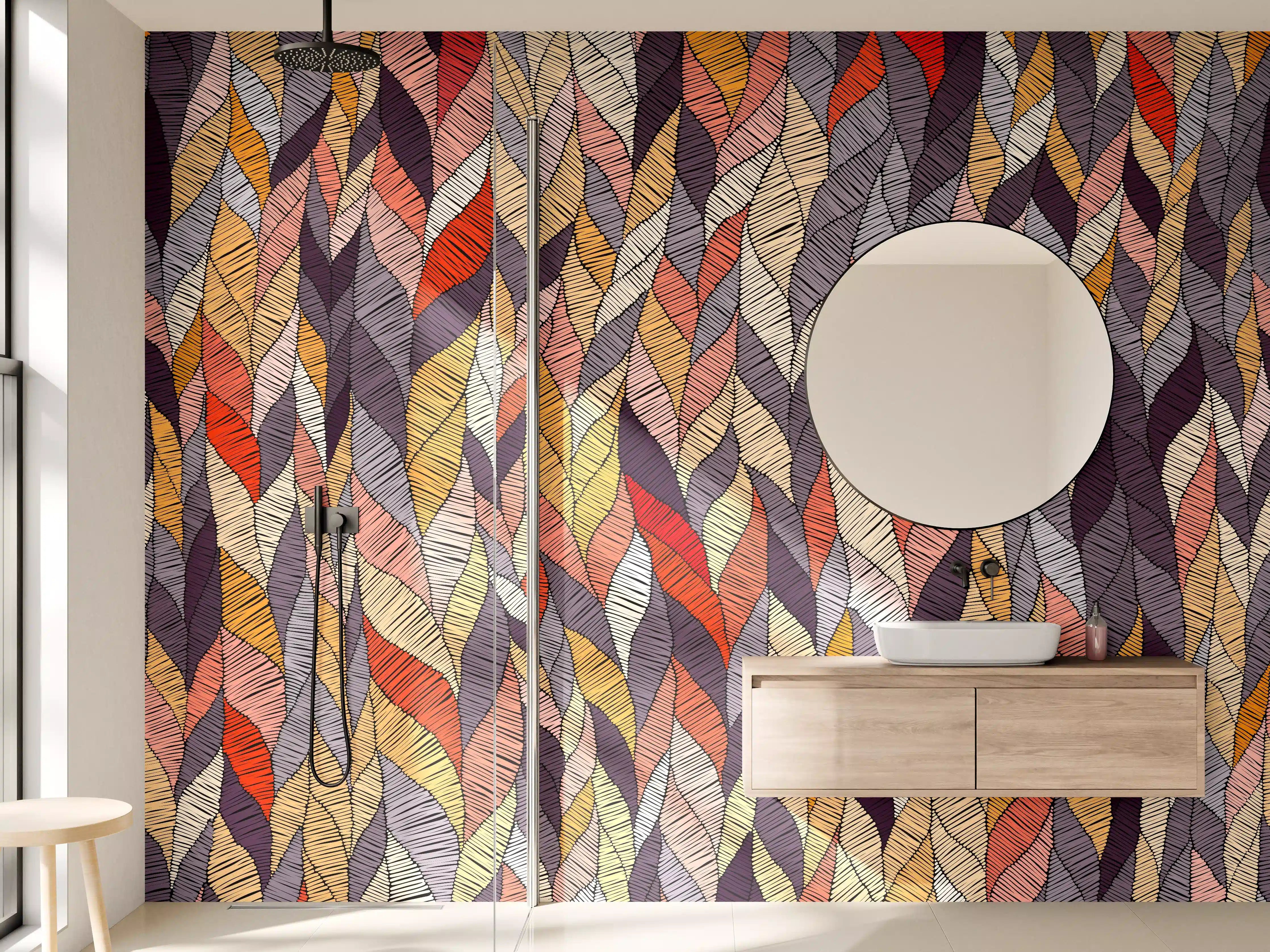 Wandverkleidung Bad - Buntes Wellenmuster Textildesign