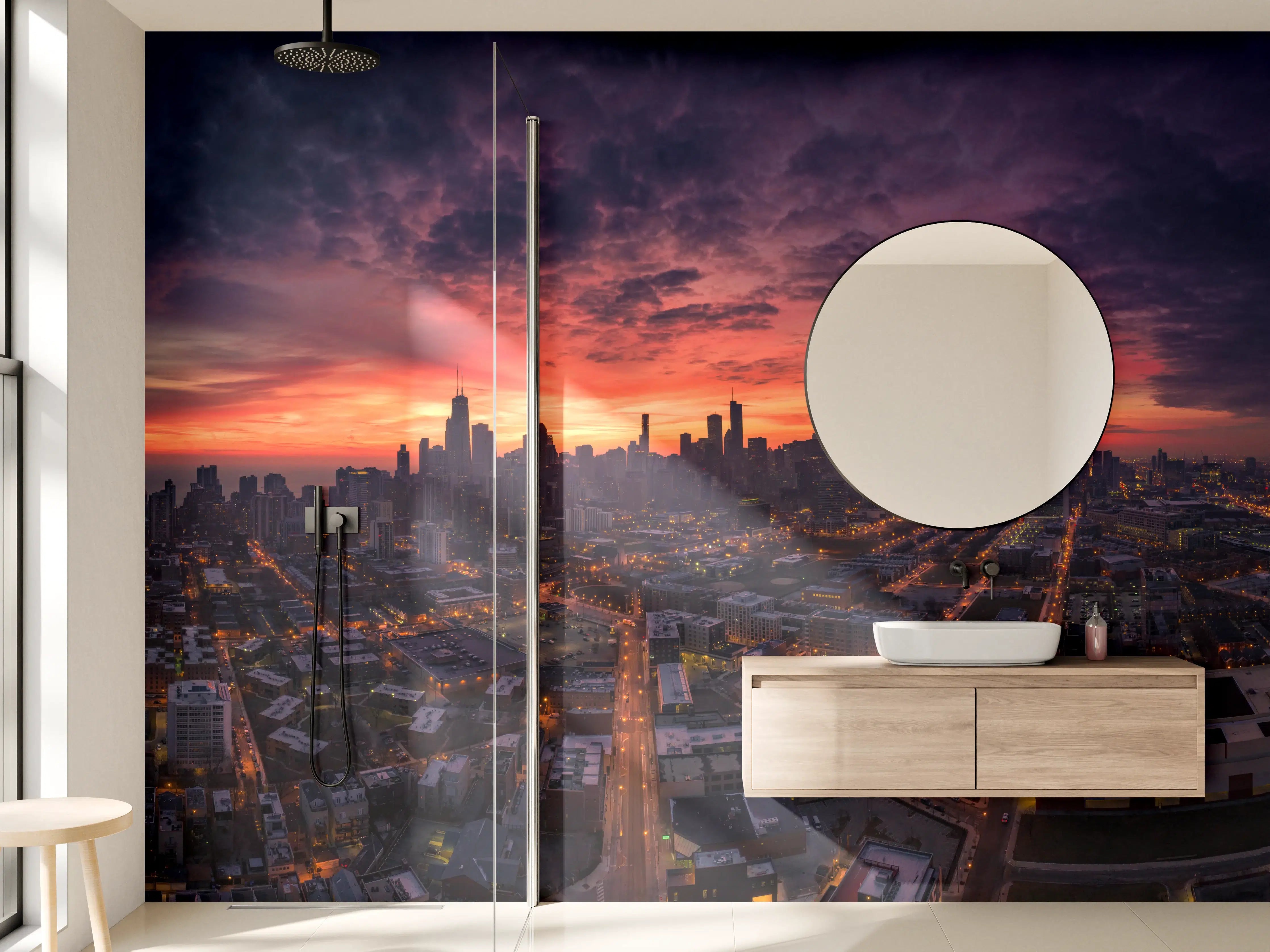 Wandverkleidung Bad - Chicago Luftbildpanorama von Westen