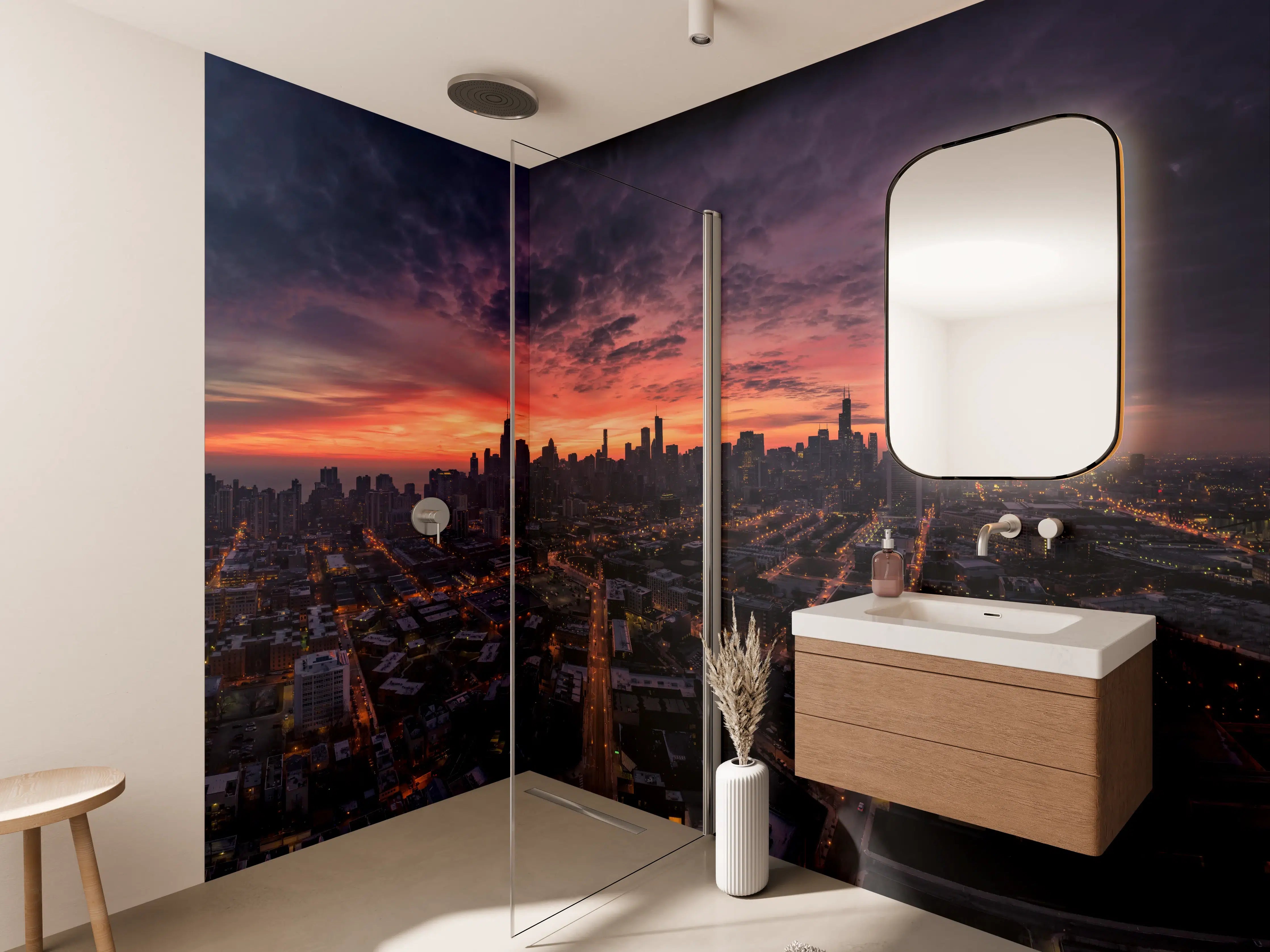 Wandverkleidung Bad - Chicago Luftbildpanorama von Westen