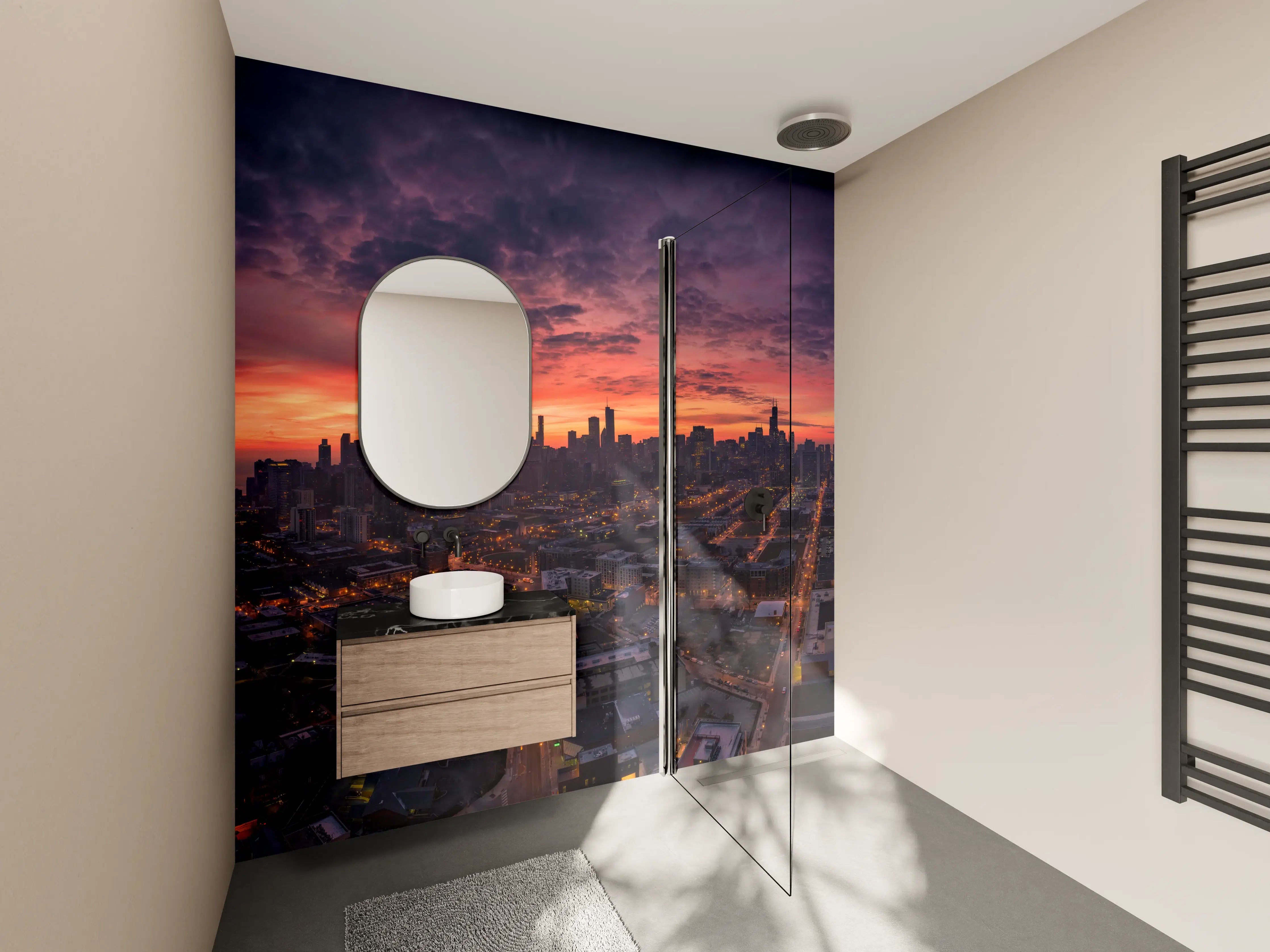 Wandverkleidung Bad - Chicago Luftbildpanorama von Westen