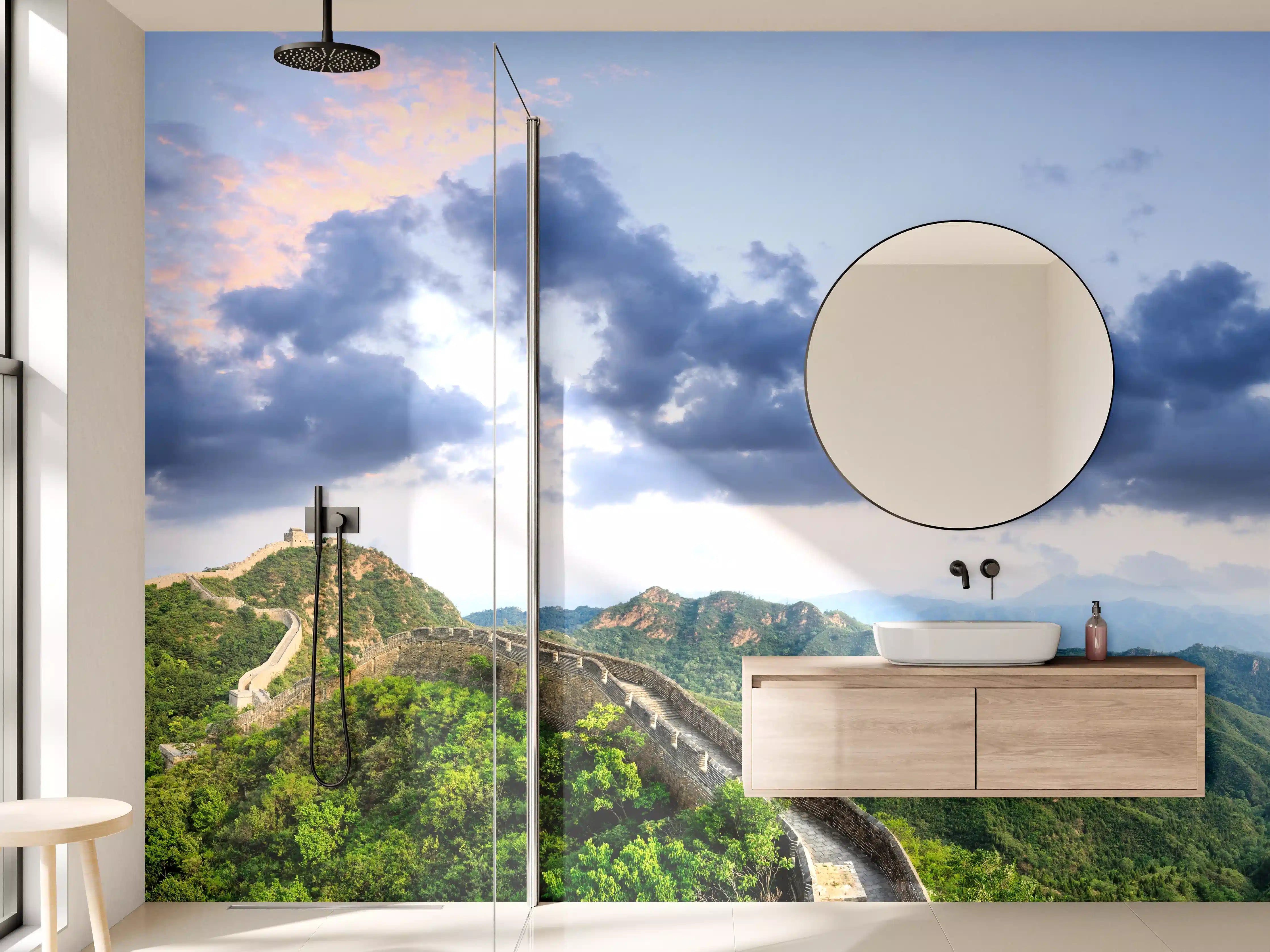 Wandverkleidung Bad - Chinesische Mauer Panorama Grün-Blau