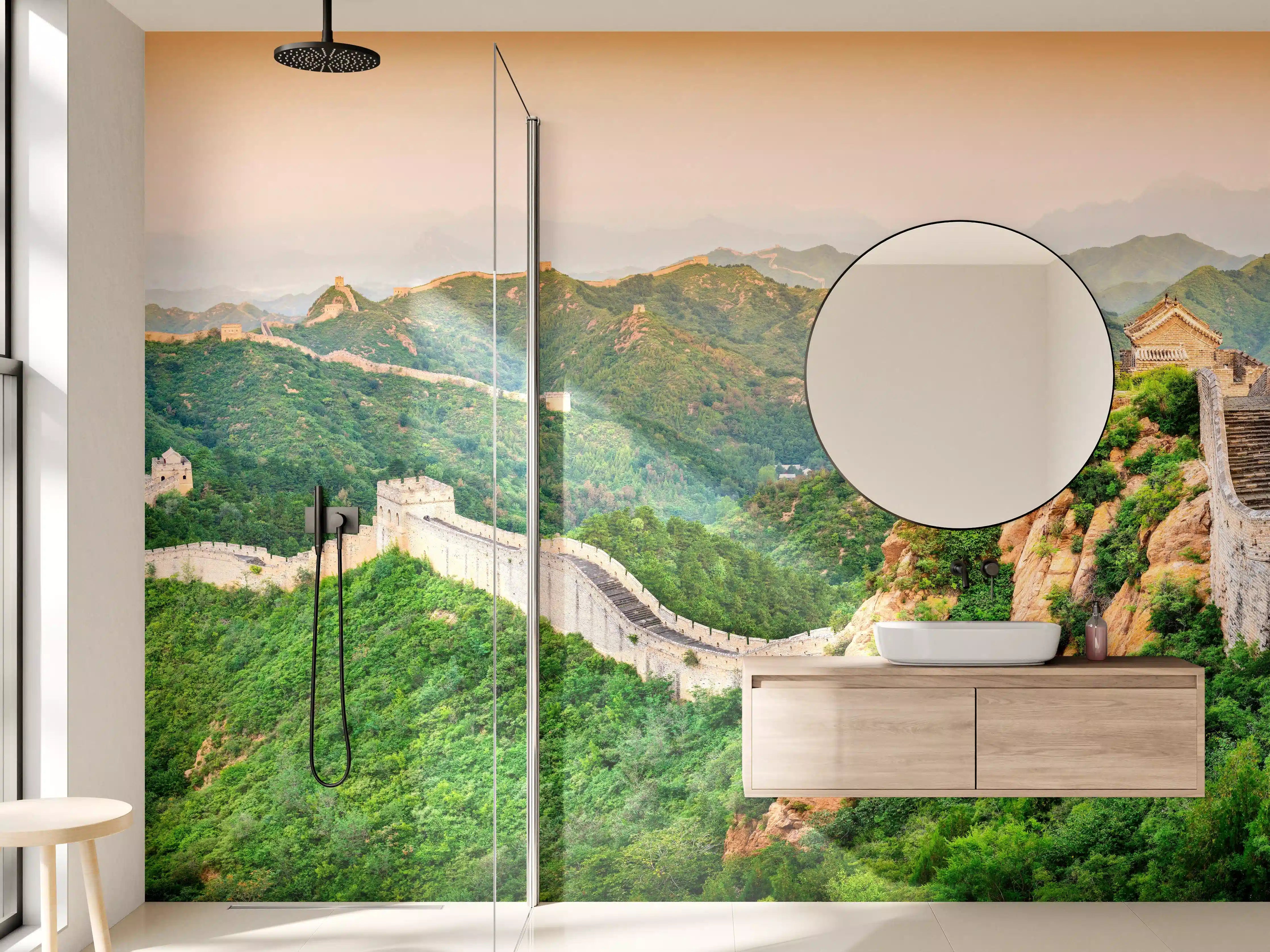 Wandverkleidung Bad - Chinesische Mauer Panorama Grün-Orange