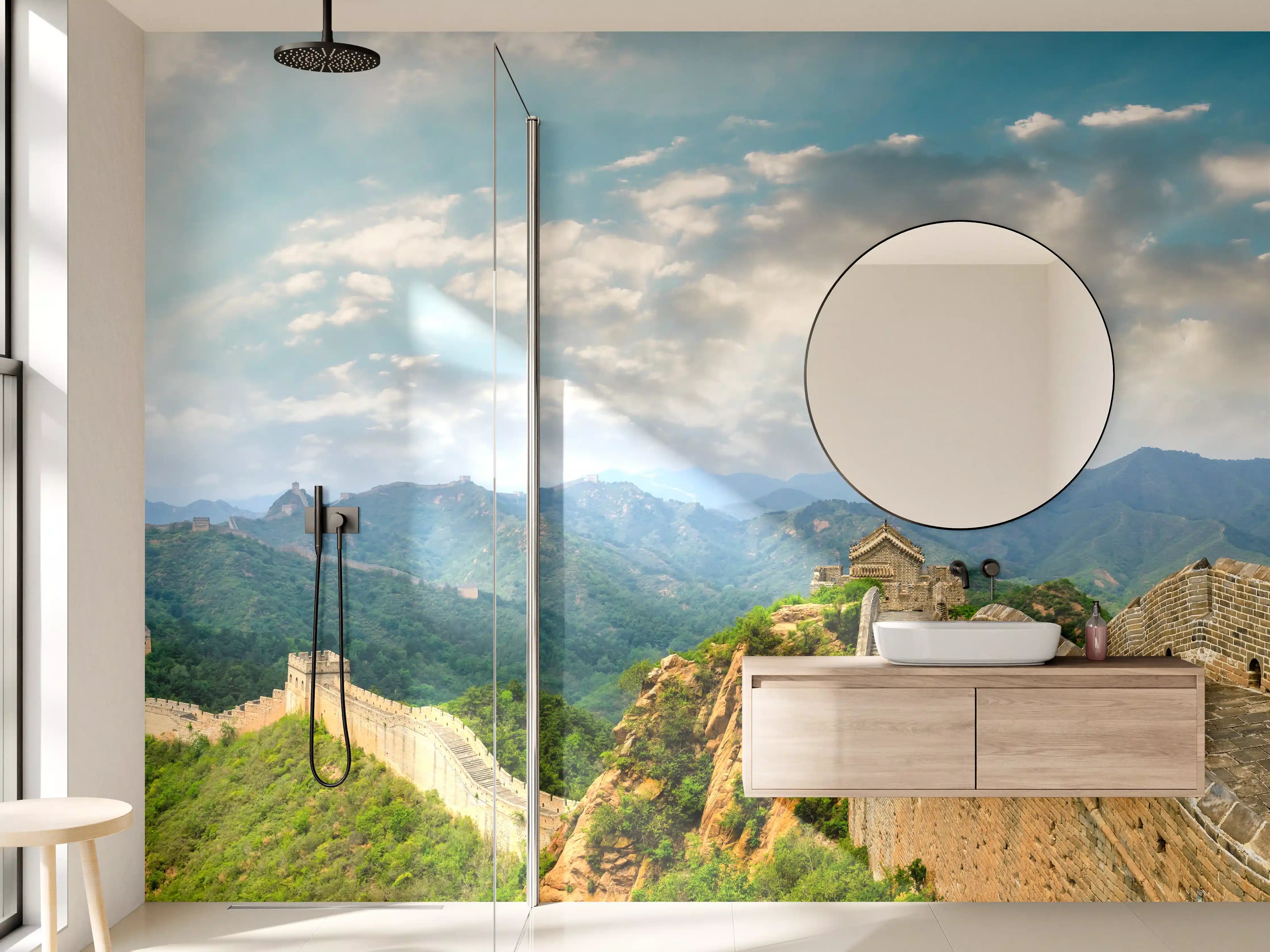 Wandverkleidung Bad - Chinesische Mauer im Farbenspiel von Himmel und Natur