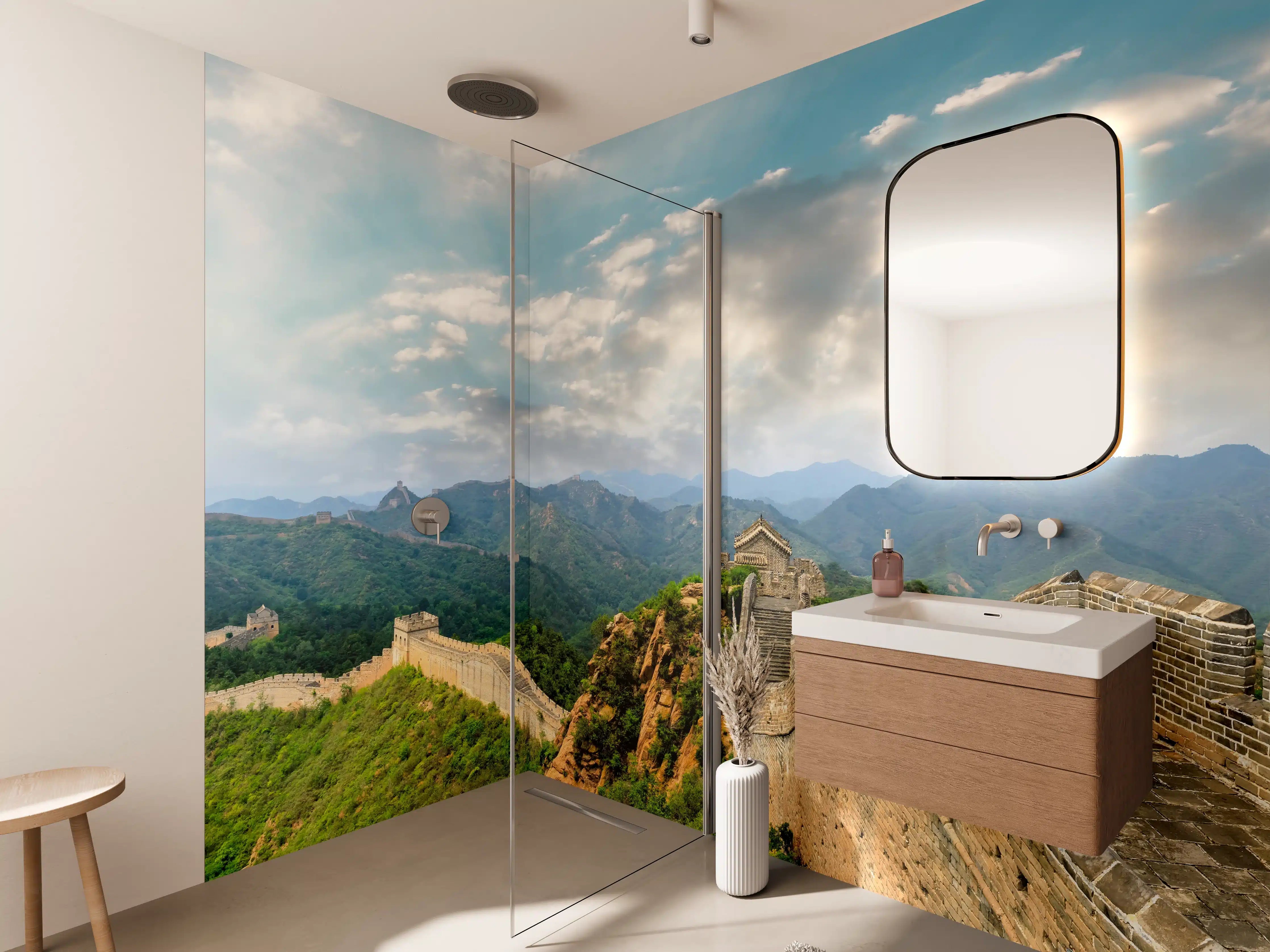 Wandverkleidung Bad - Chinesische Mauer im Farbenspiel von Himmel und Natur