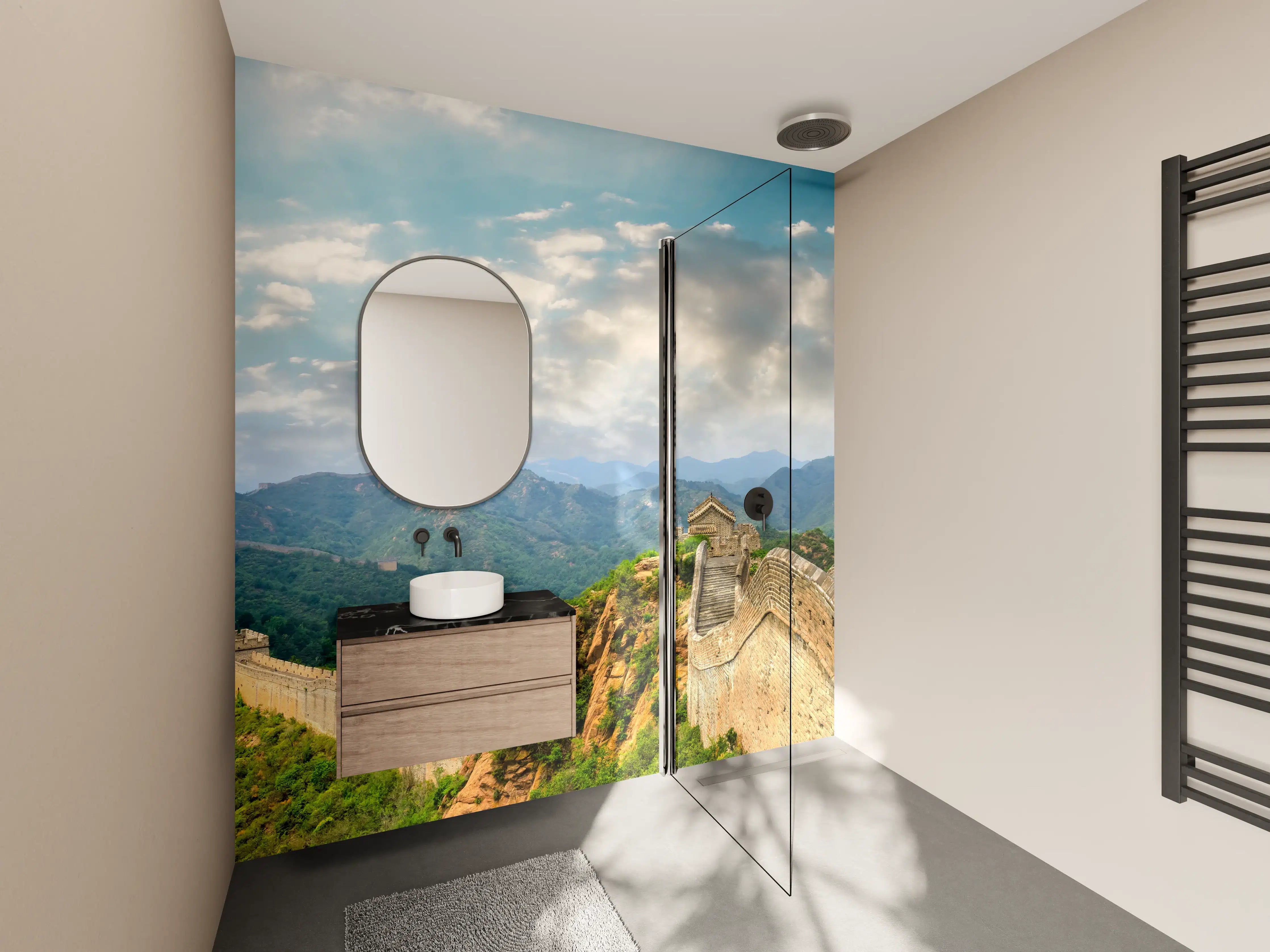 Wandverkleidung Bad - Chinesische Mauer im Farbenspiel von Himmel und Natur