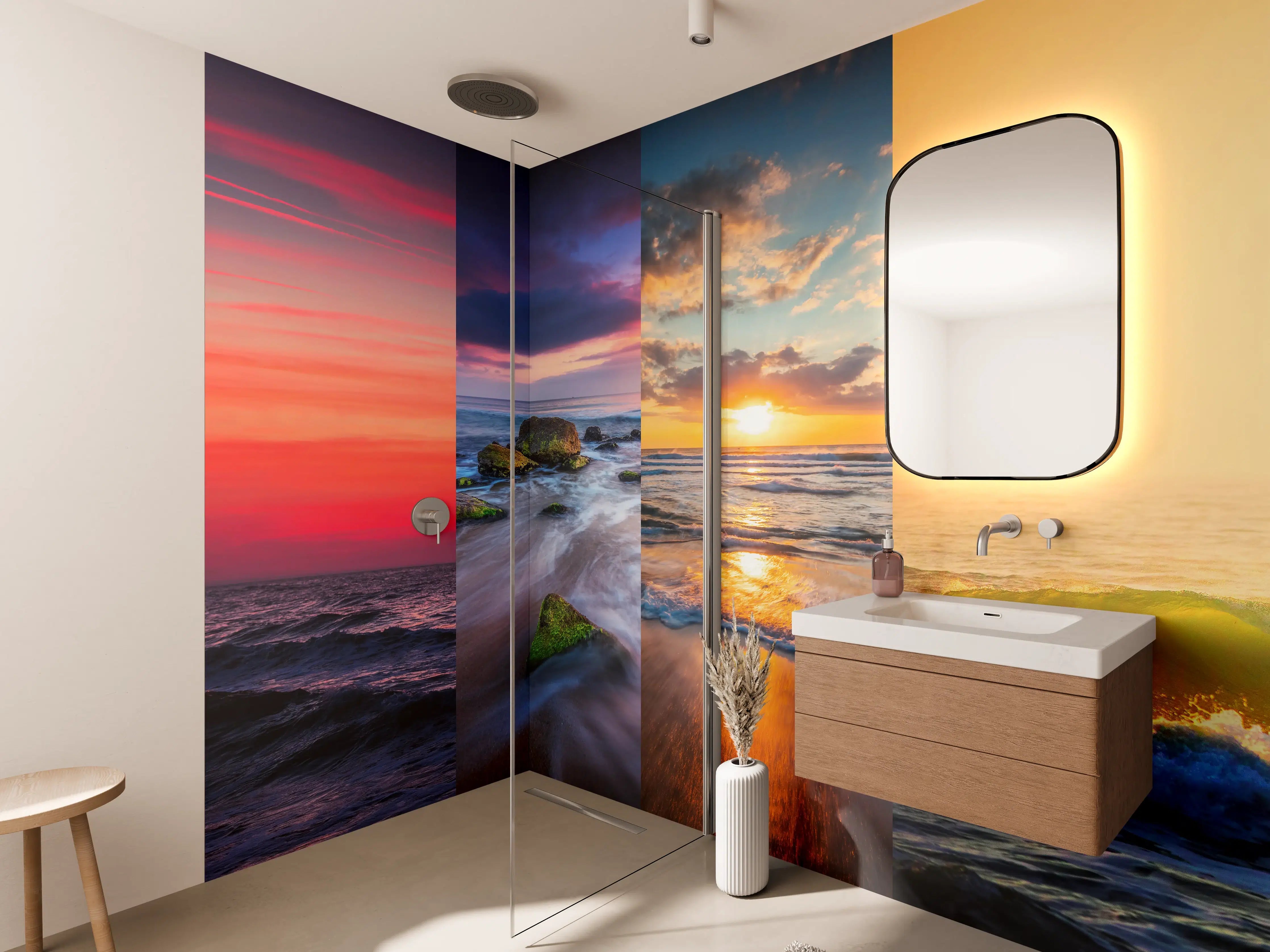 Wandverkleidung Bad - Collage von Sommer Meer und Strand Bilder