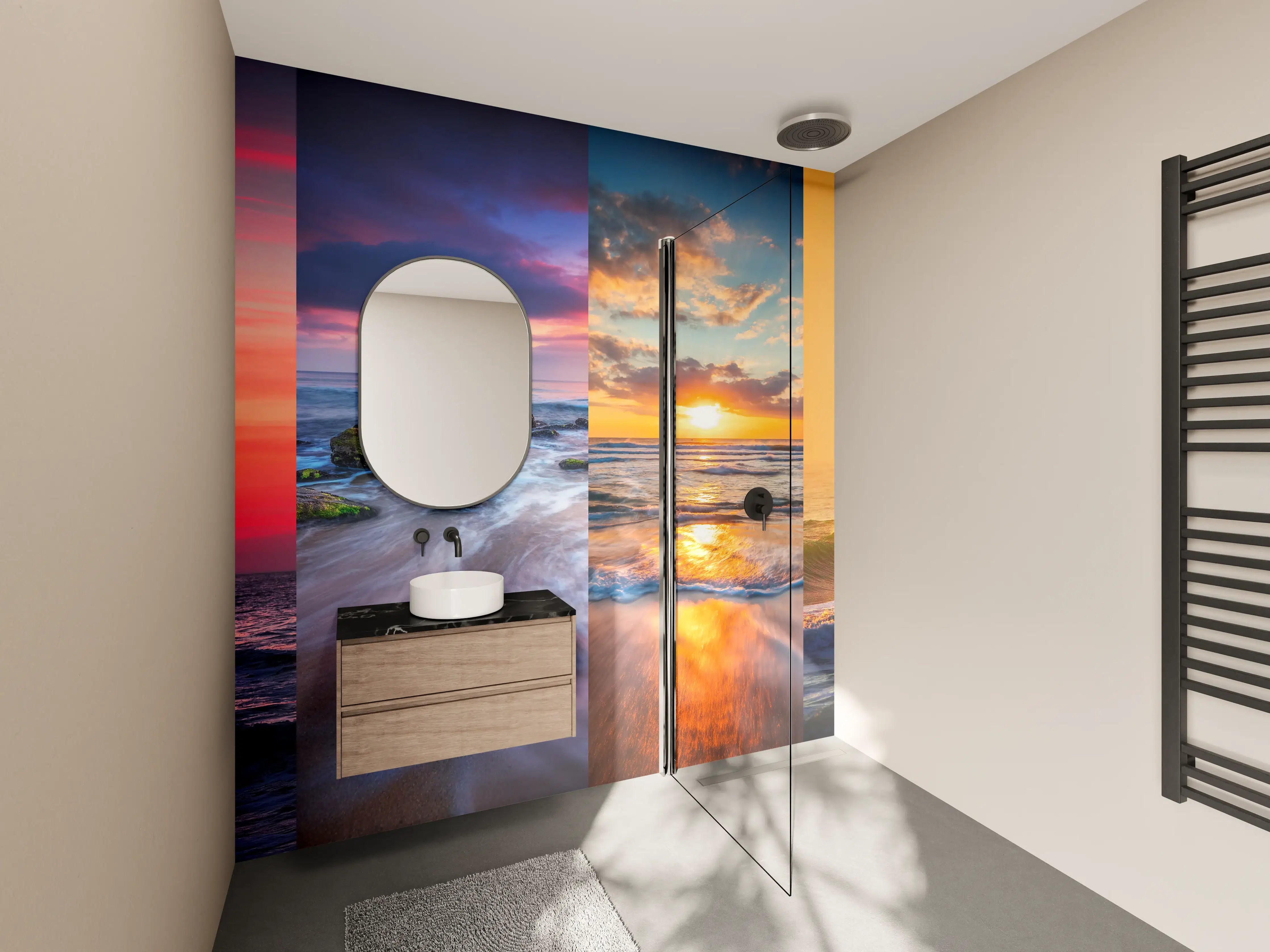 Wandverkleidung Bad - Collage von Sommer Meer und Strand Bilder