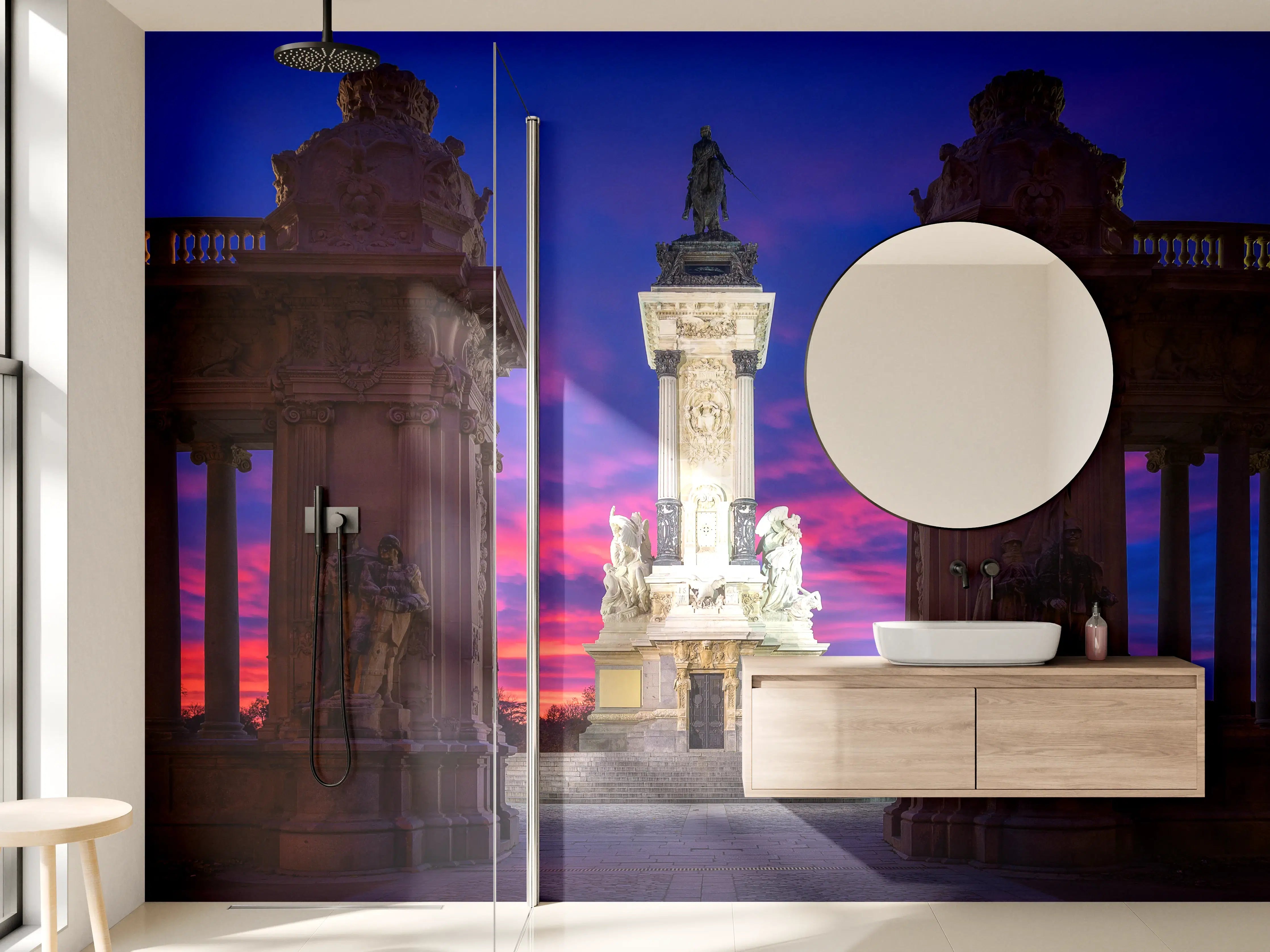 Wandverkleidung Bad - Denkmal für Alfonso XII bei rötlichem Himmel