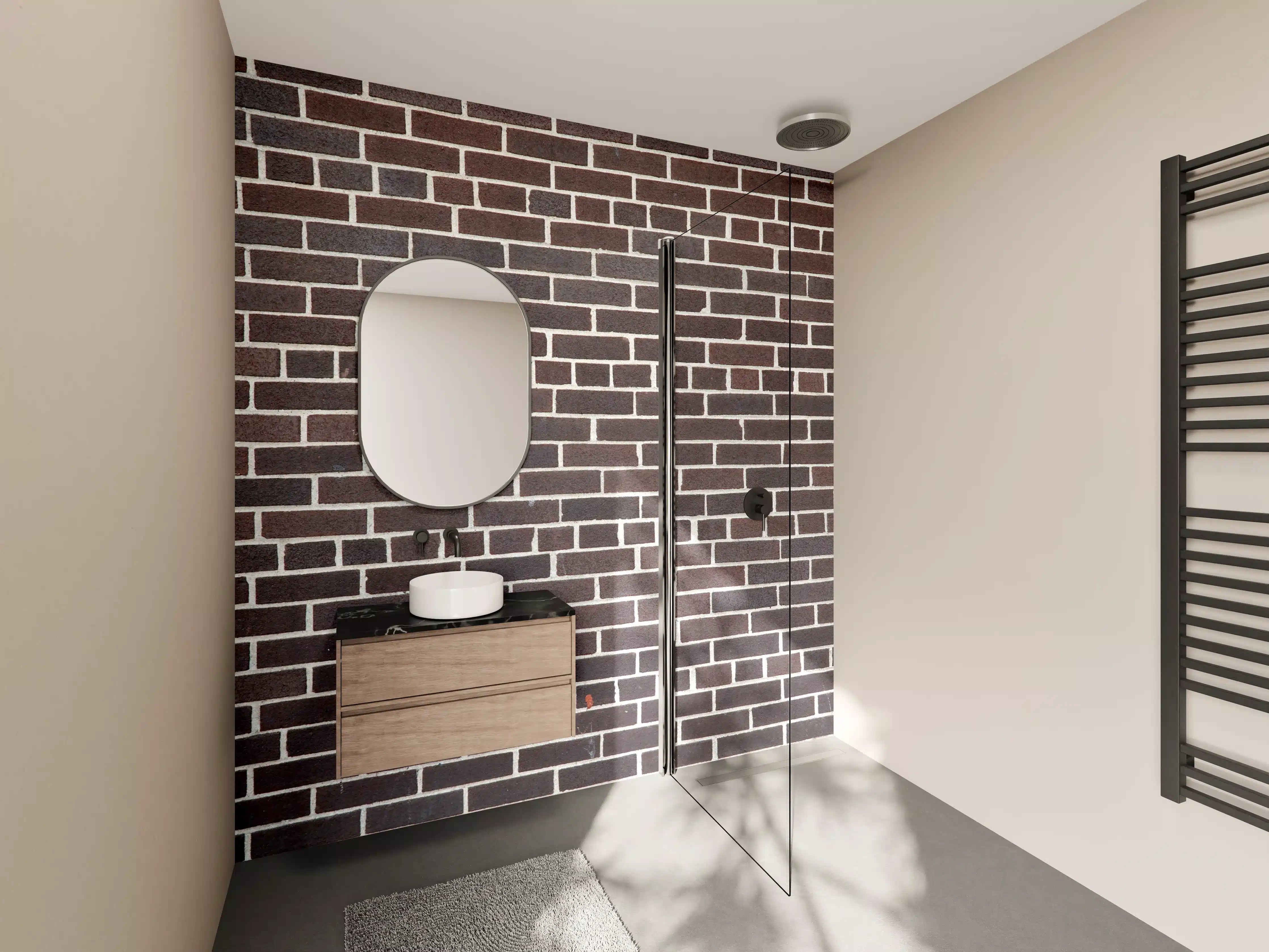 Wandverkleidung Bad - Detaillierte Ziegelmauer in dunklen Tönen