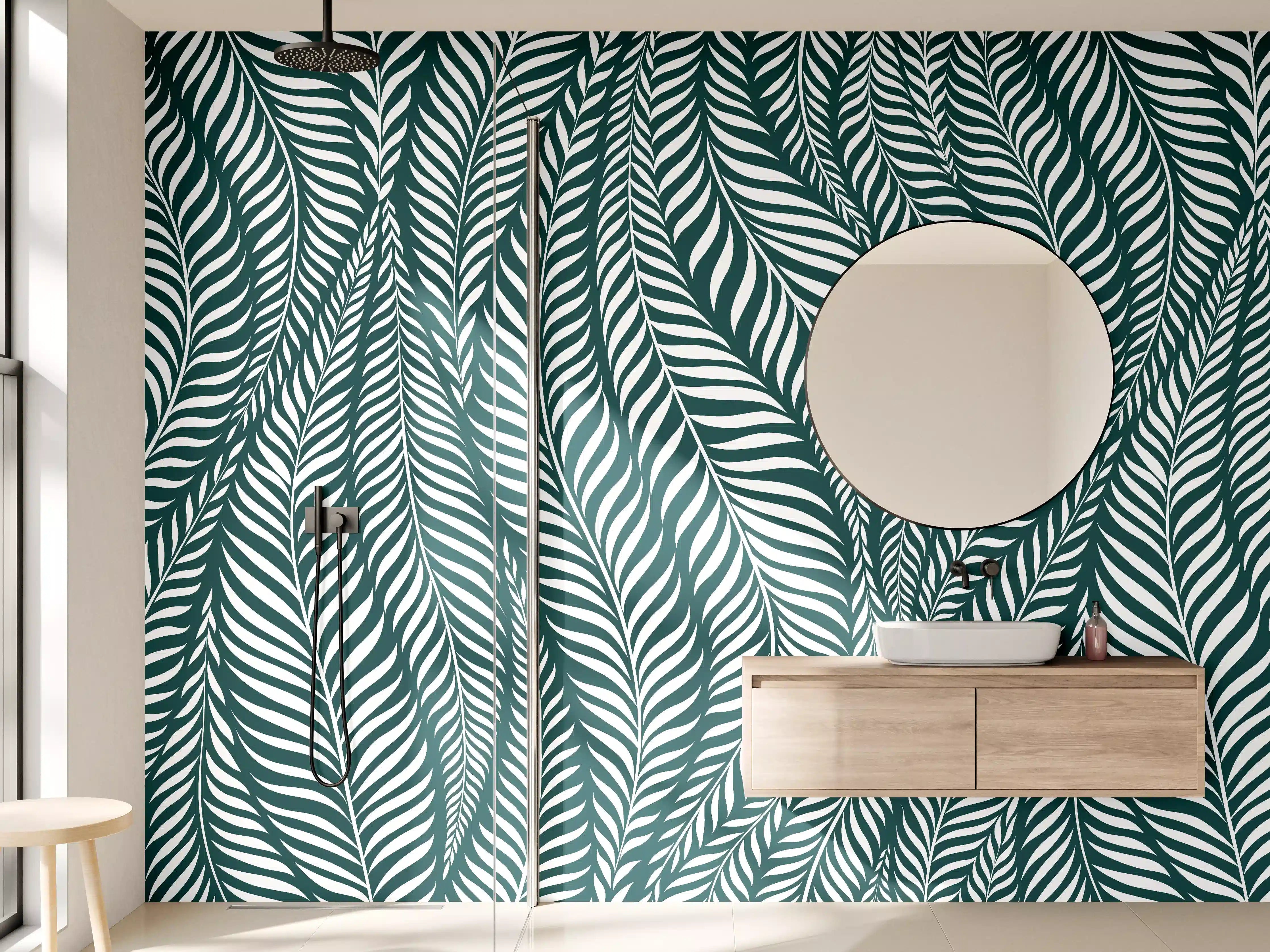 Wandverkleidung Bad - Detailliertes Blättermuster in Grün