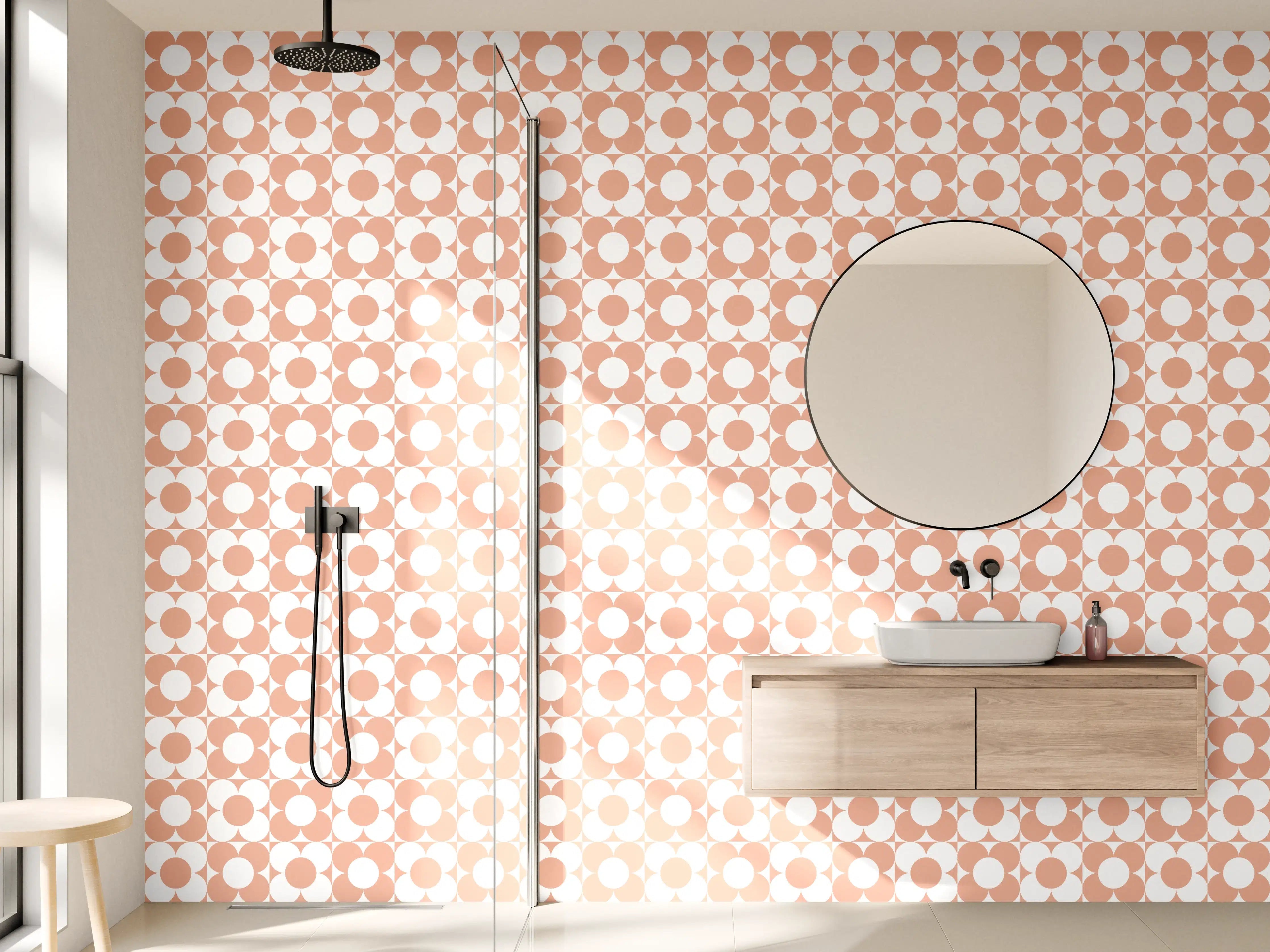 Wandverkleidung Bad - Dezentes geometrisches Muster in Pastelltönen