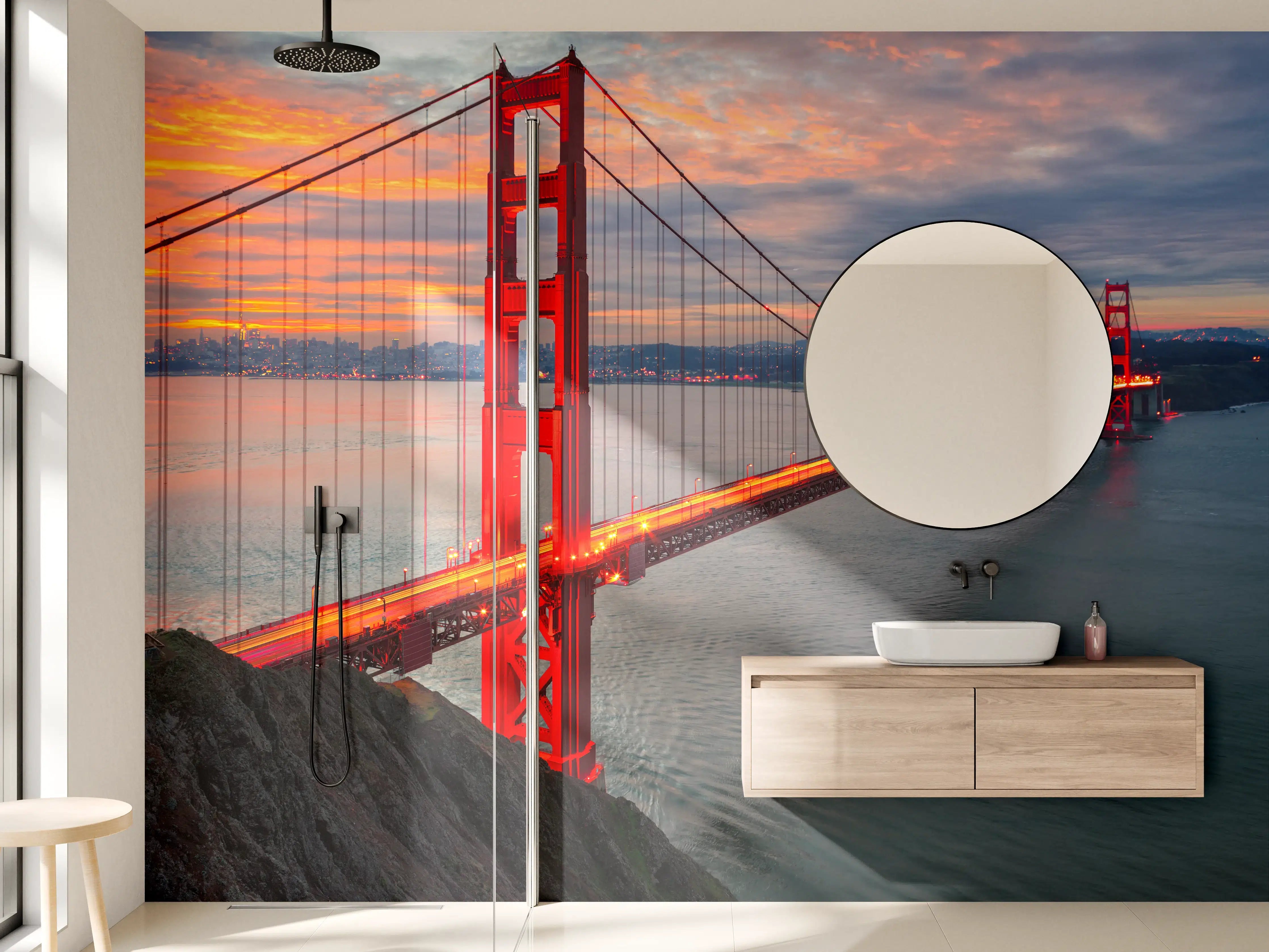 Wandverkleidung Bad - Die Golden Gate Bridge bei Sonnenaufgang