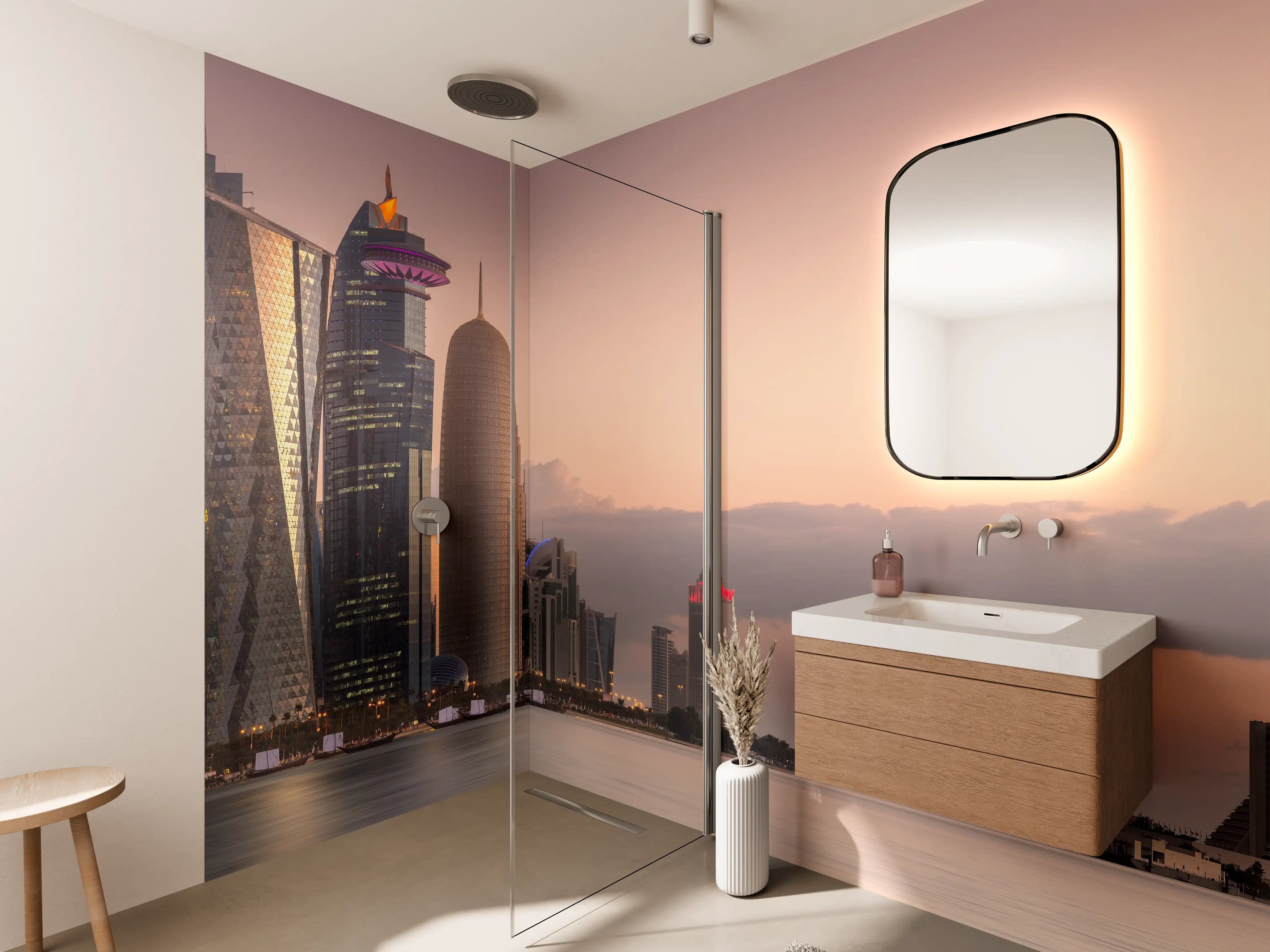Wandverkleidung Bad - Die Skyline von West Bay und Doha City
