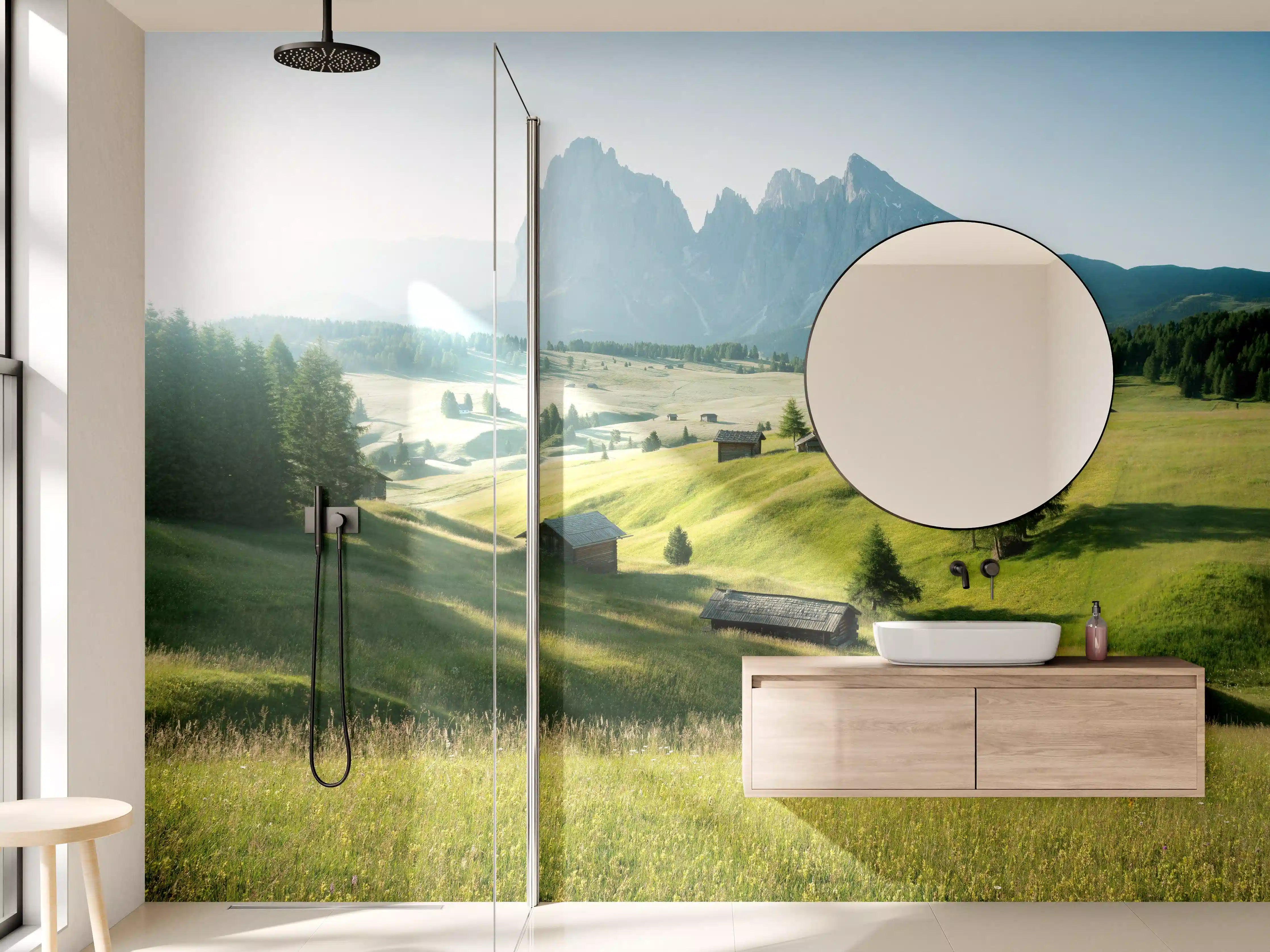 Wandverkleidung Bad - Dolomiten Berglandschaft auf der Seiser Alm