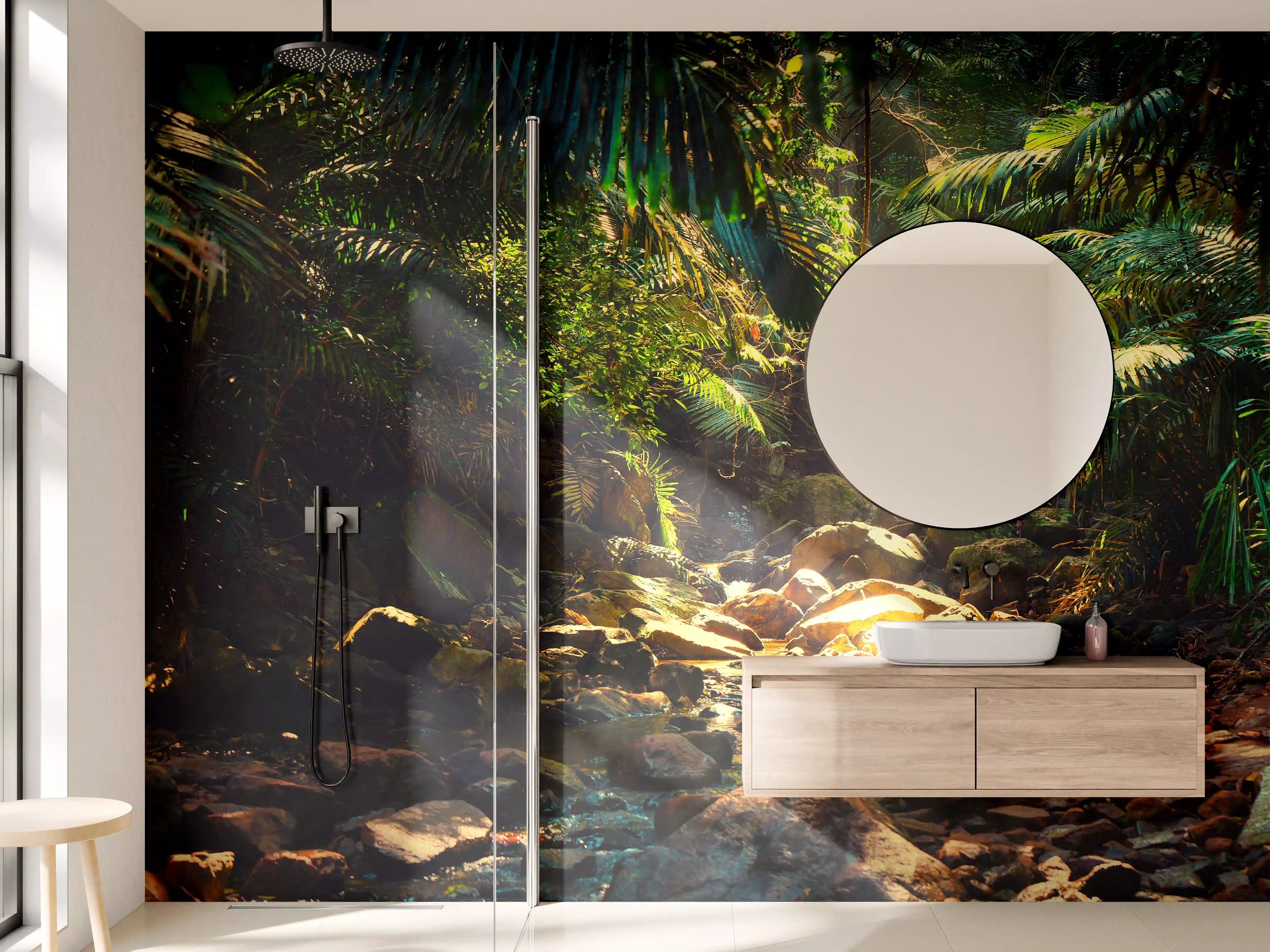 Wandverkleidung Bad - Dschungel am Wasserfall