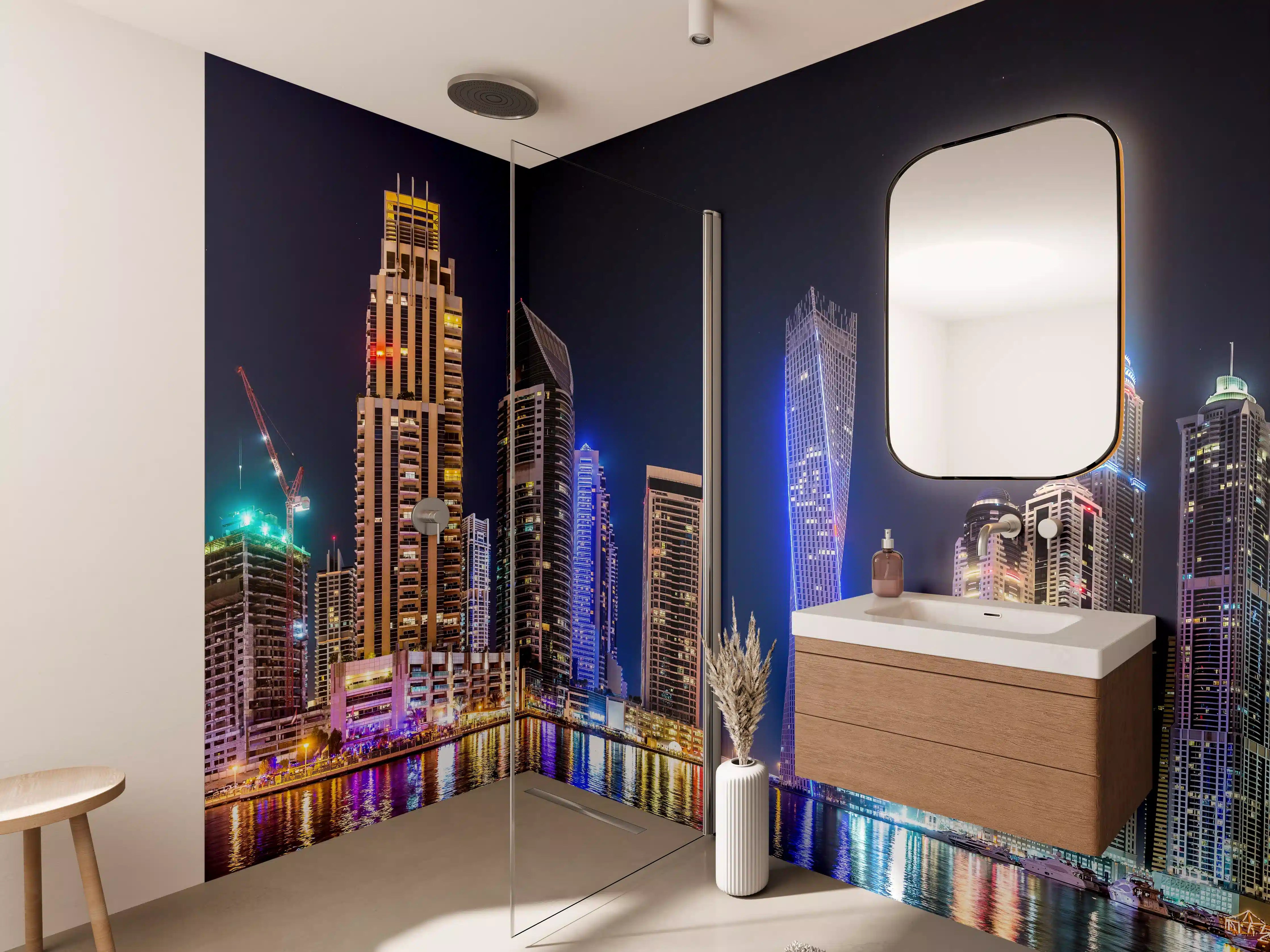 Wandverkleidung Bad - Dubai Marina Skyline bei Nacht