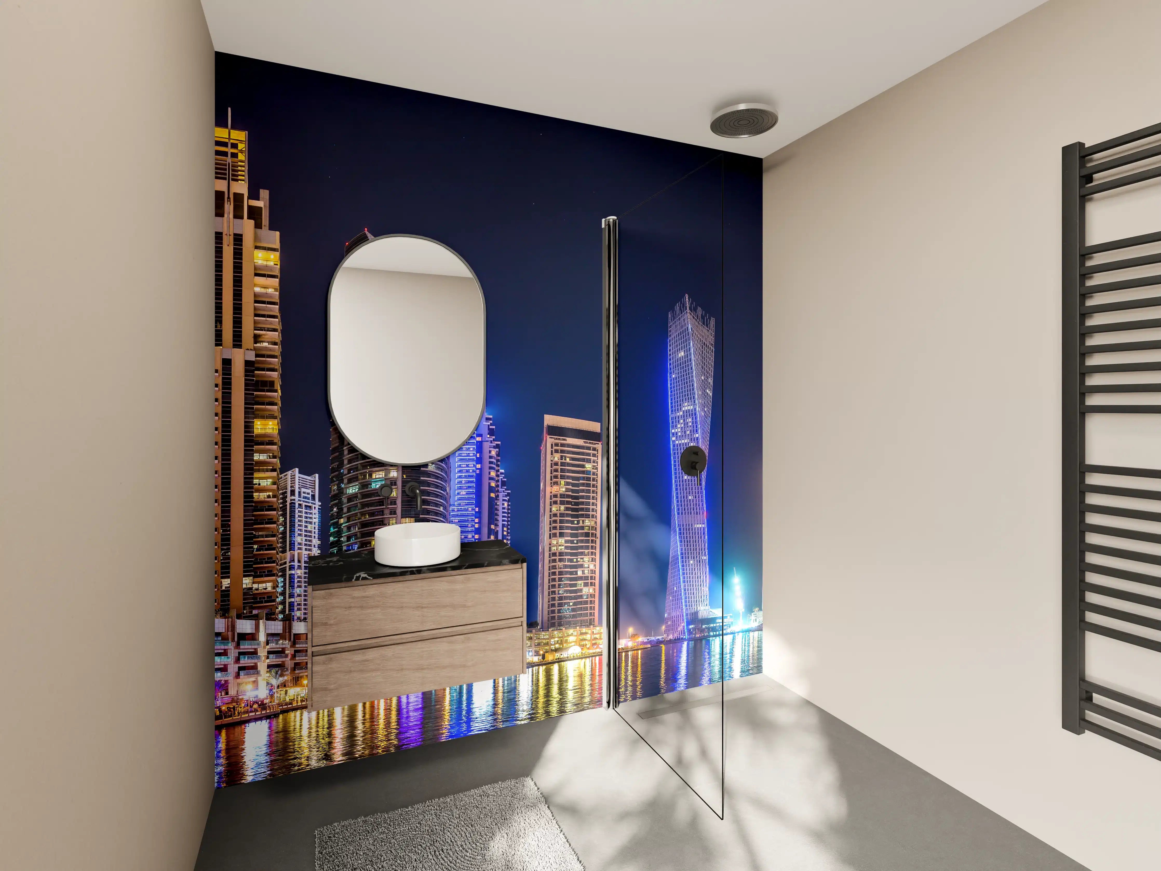 Wandverkleidung Bad - Dubai Marina Skyline bei Nacht