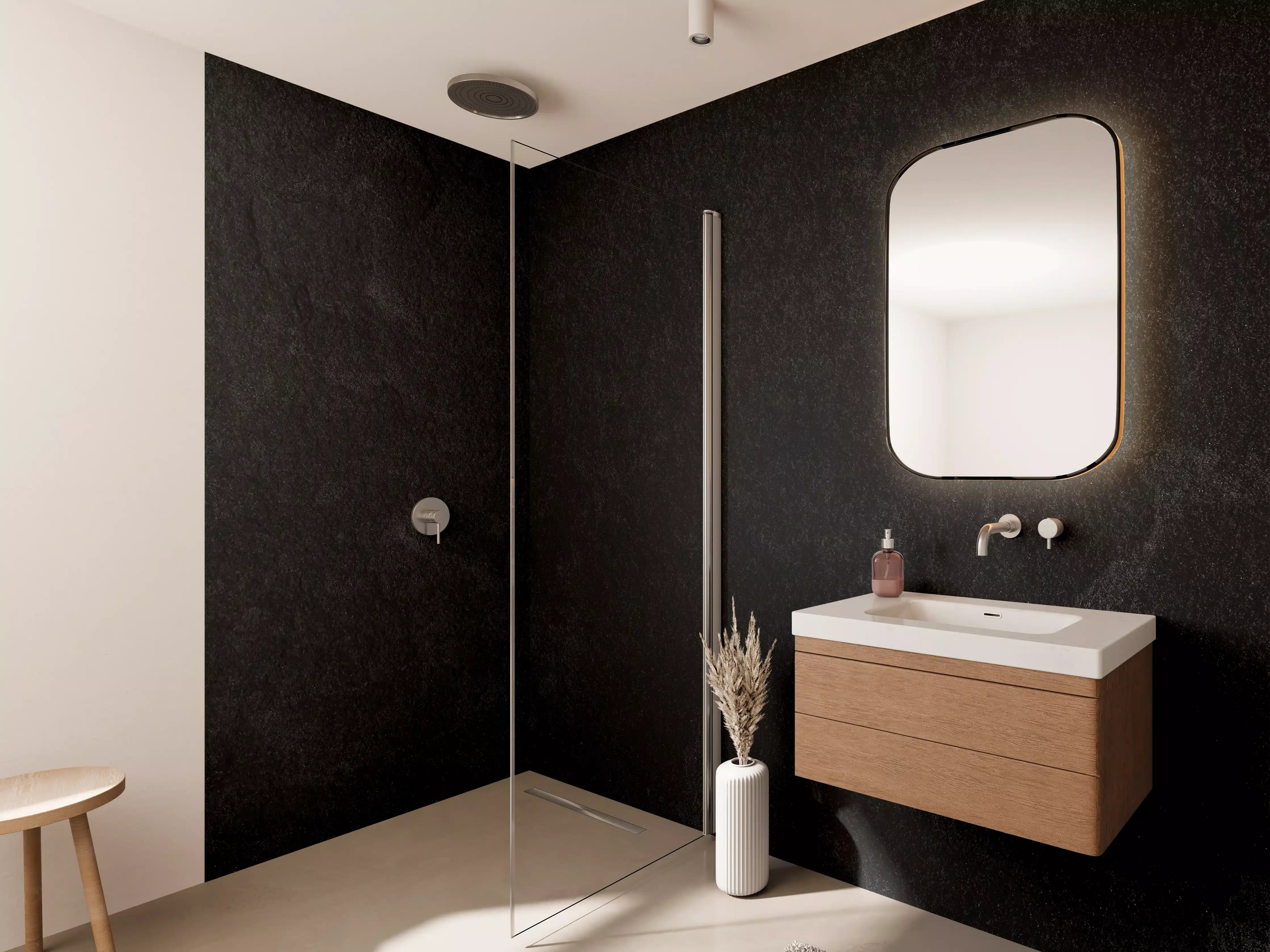 Wandverkleidung Bad - Dunkel schwarzer Zement