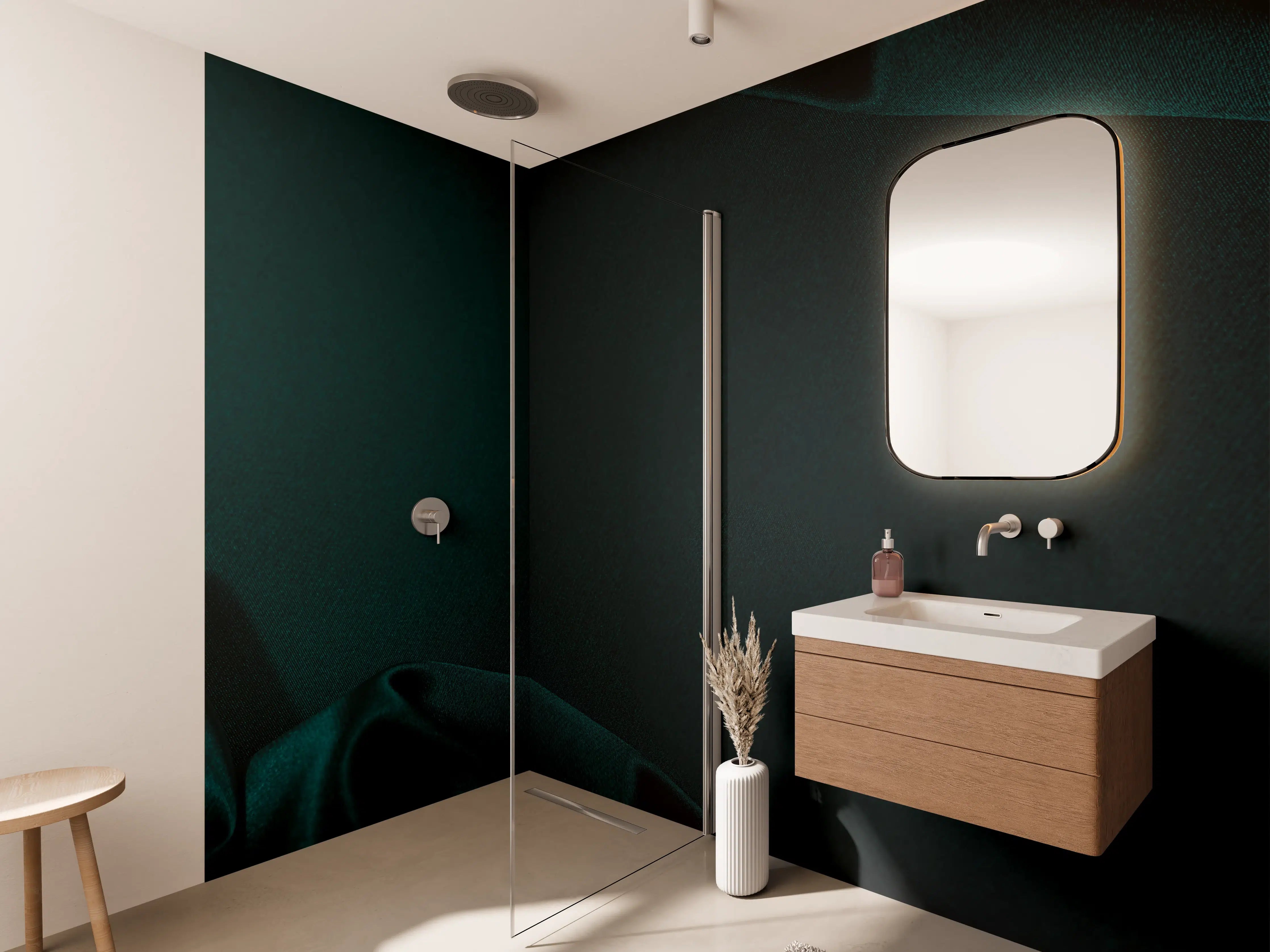 Wandverkleidung Bad - Dunkelblauer Seidensatin Luxus