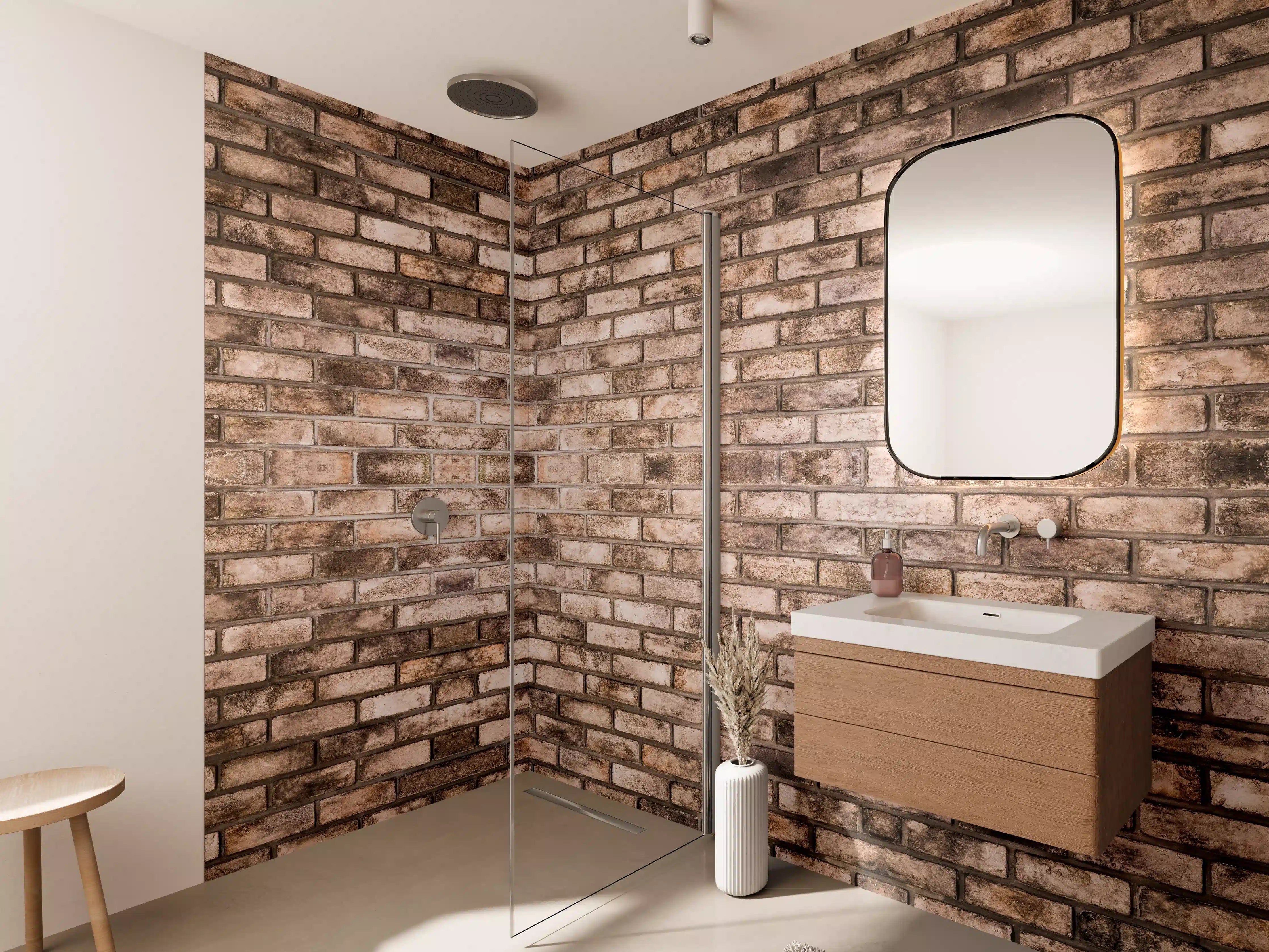 Wandverkleidung Bad - Dunkelbraune Steinmauer