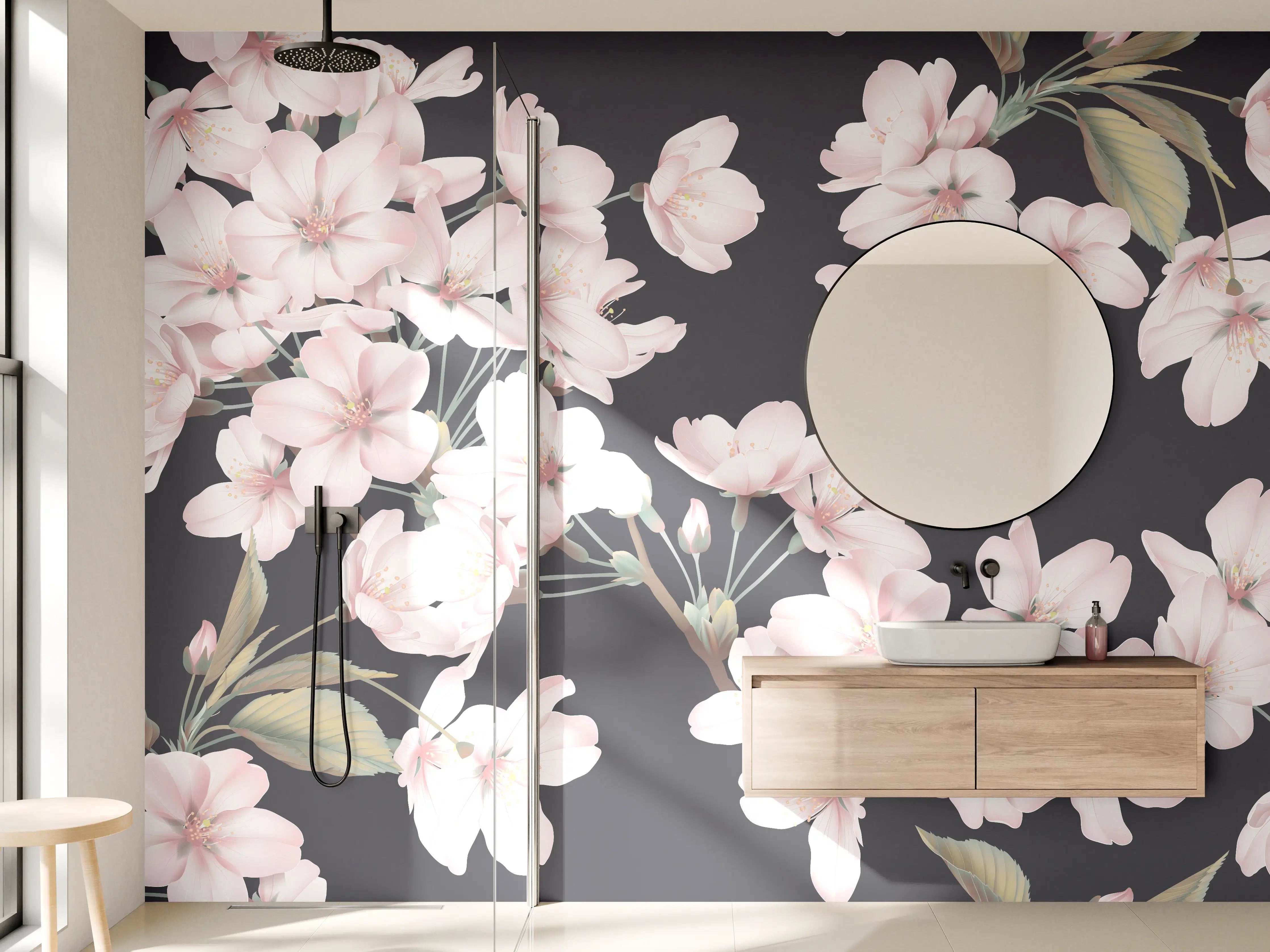 Wandverkleidung Bad - Dunkelgrau-Sakura-Musterdesign