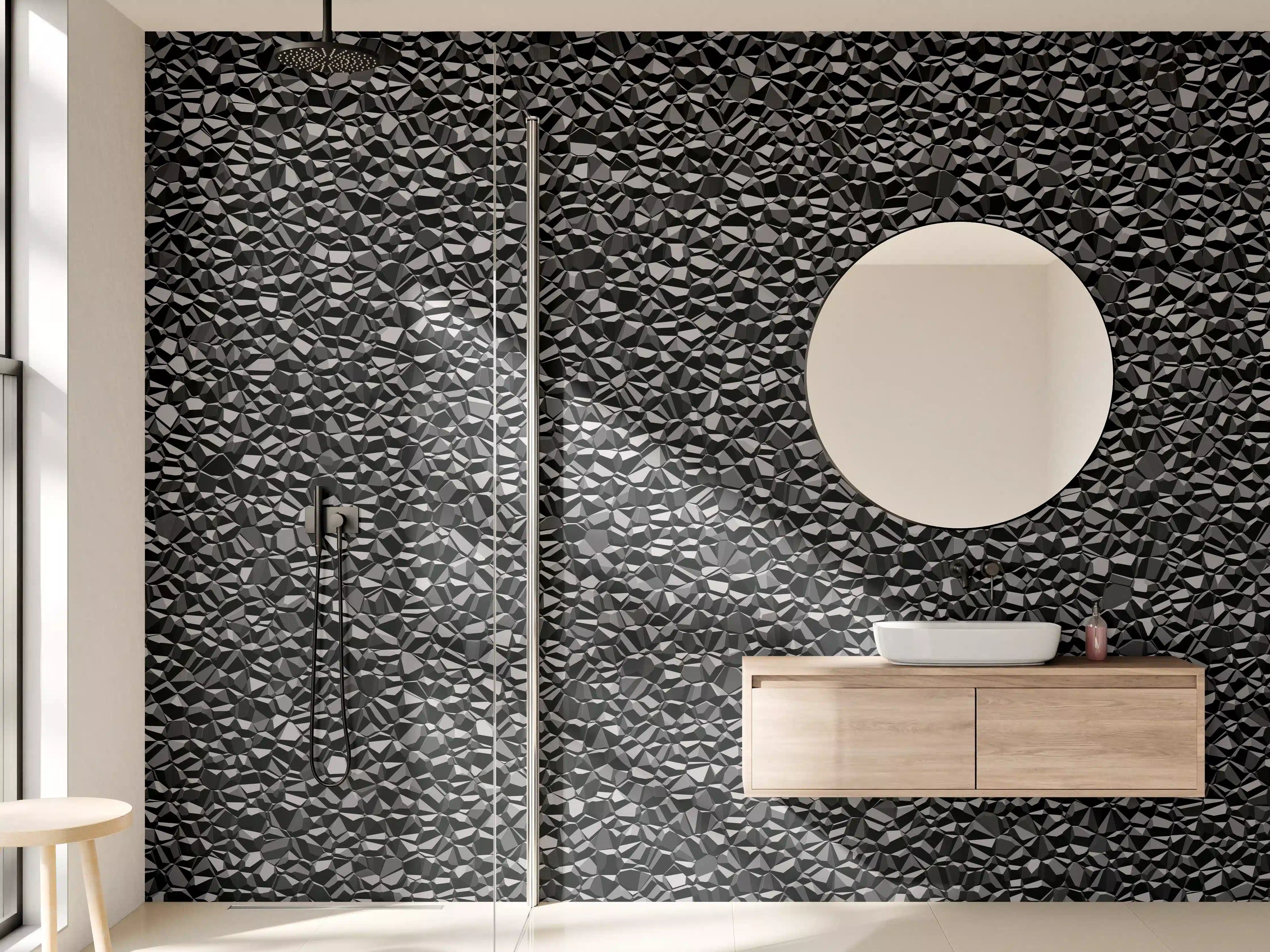 Wandverkleidung Bad - Dunkle Asphalttextur mit feiner Körnung