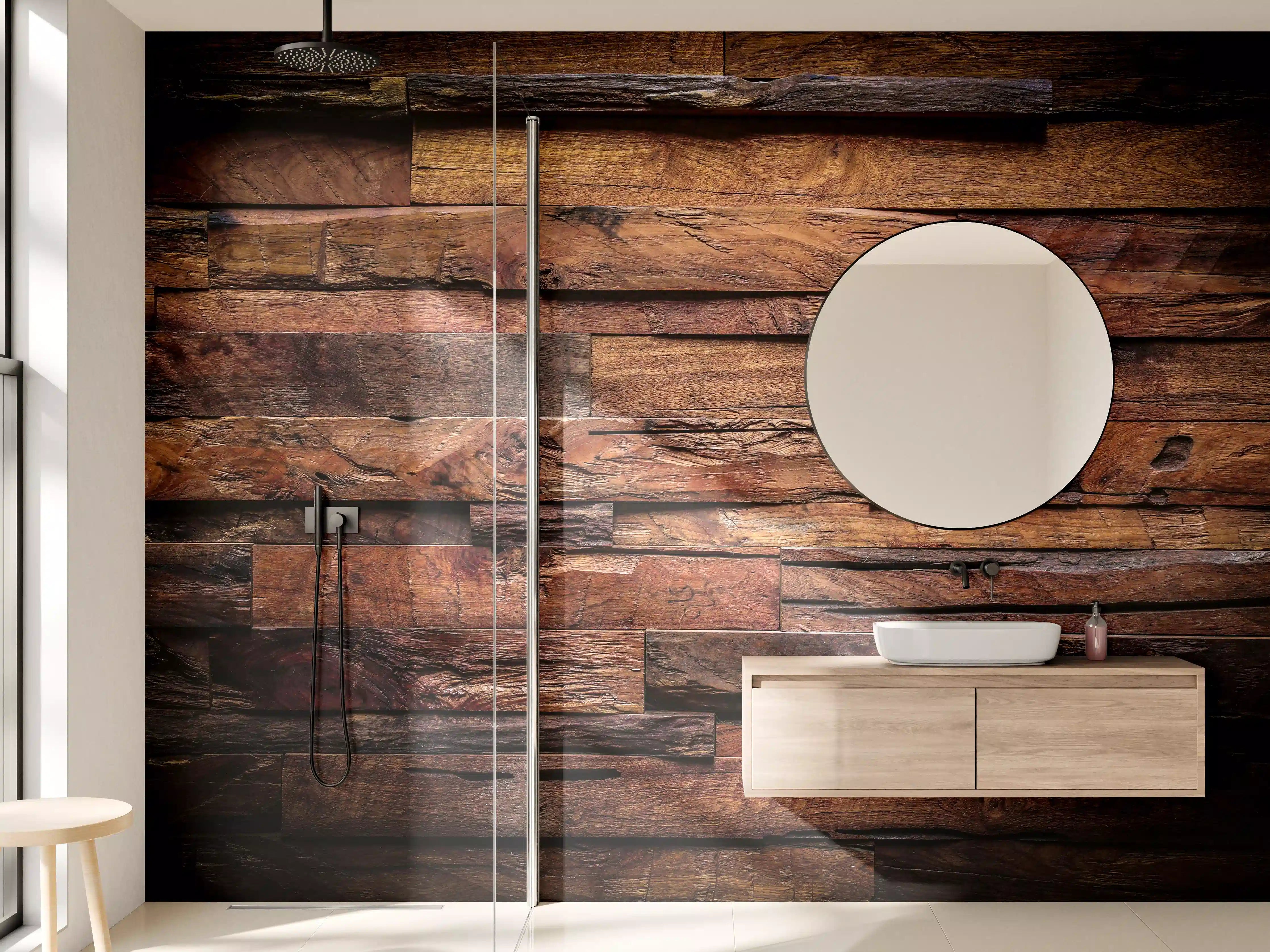 Wandverkleidung Bad - Dunkle Holztextur