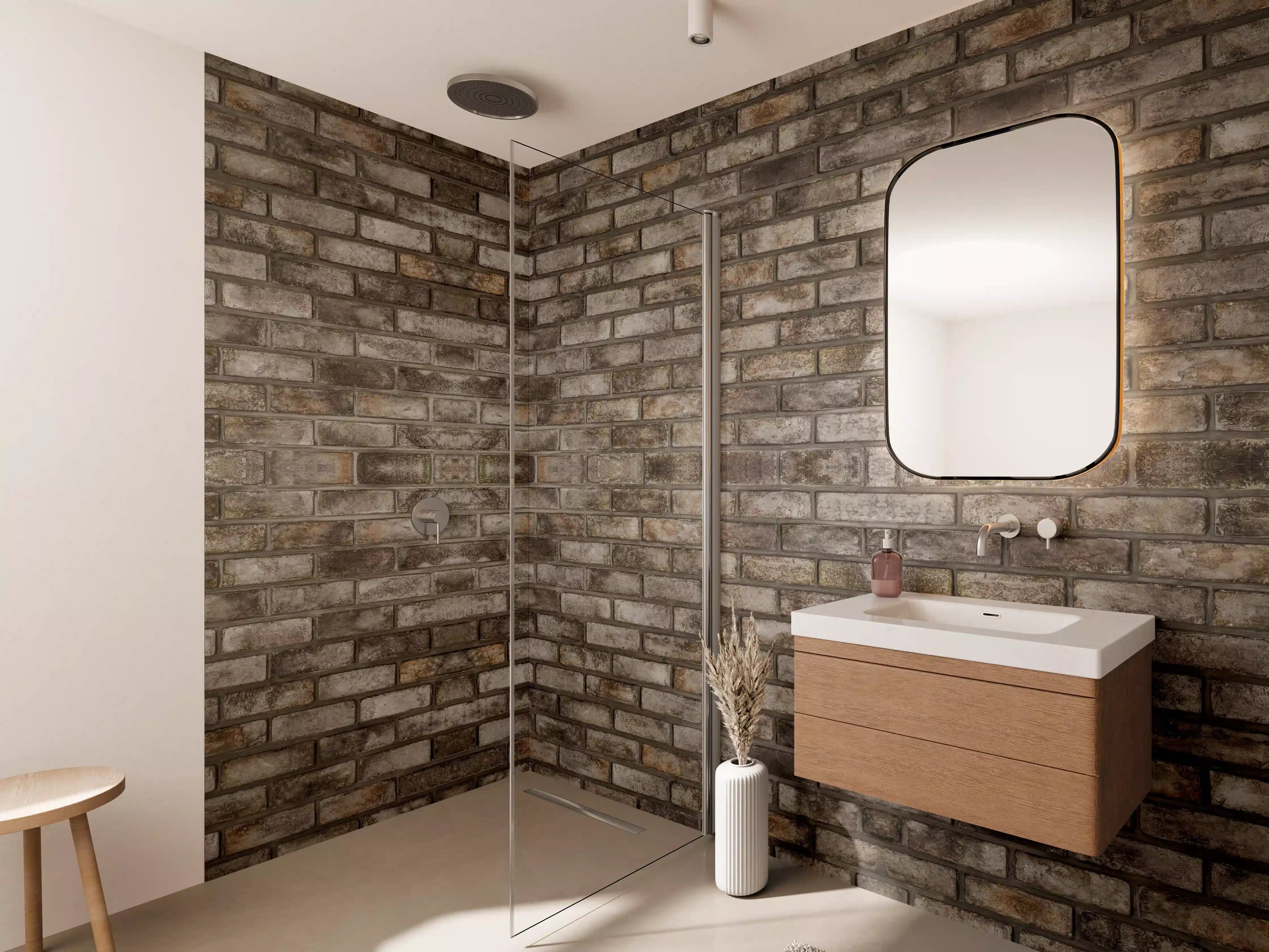 Wandverkleidung Bad - Dunkle Steinmauer