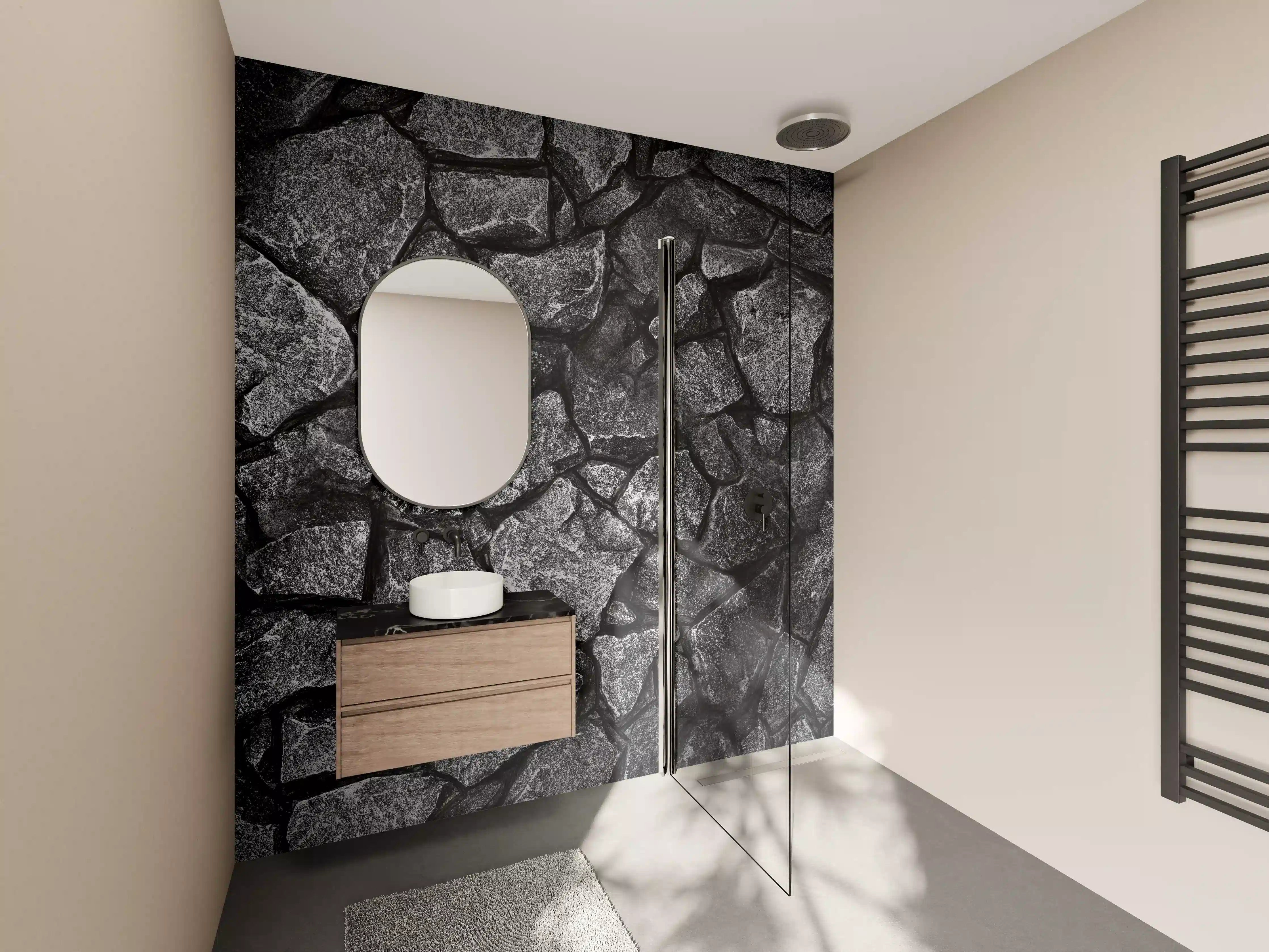 Wandverkleidung Bad - Dunkle Steinsplitter-Muster