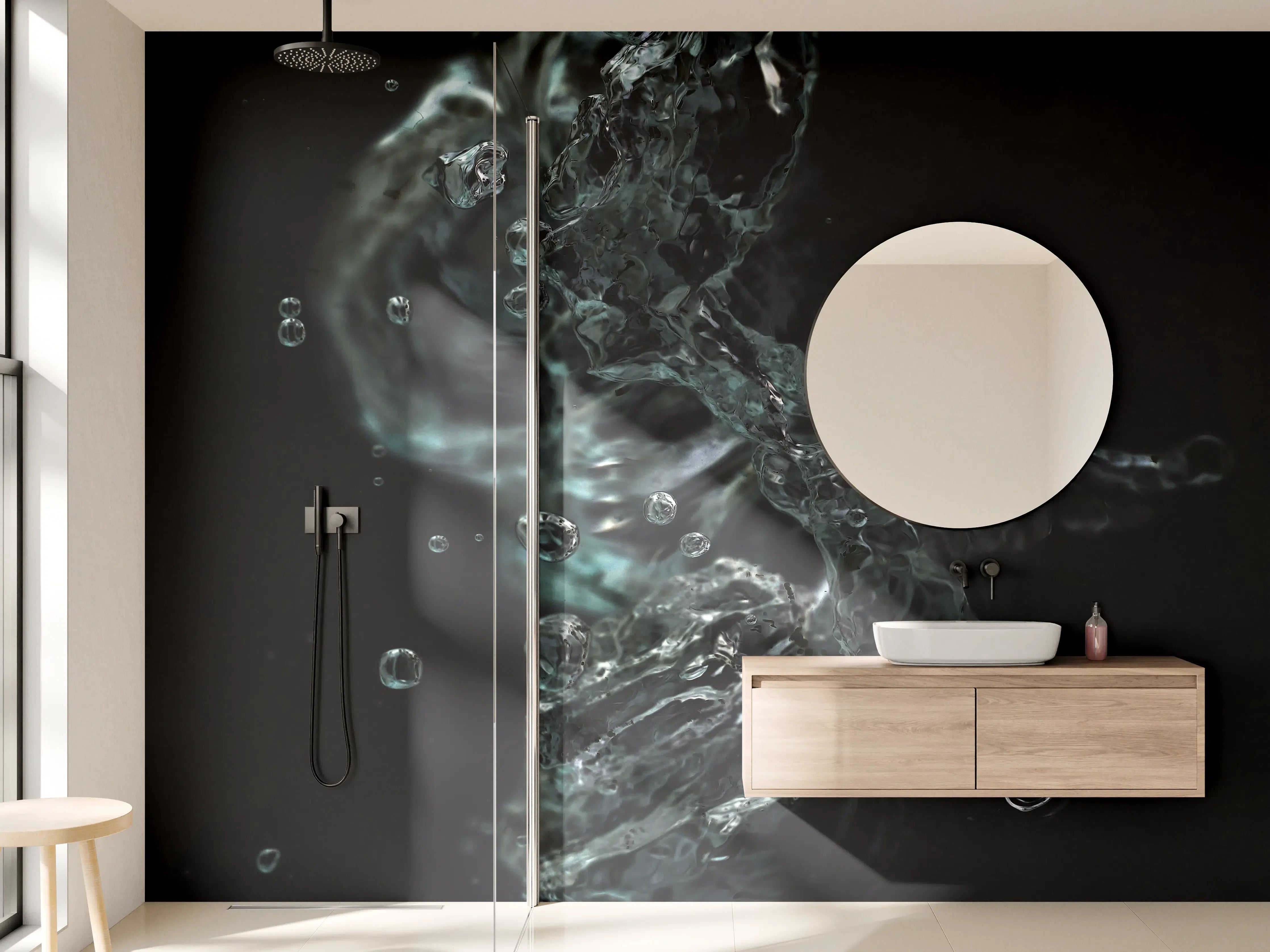 Wandverkleidung Bad - Dunkle Wasserkunst Makro