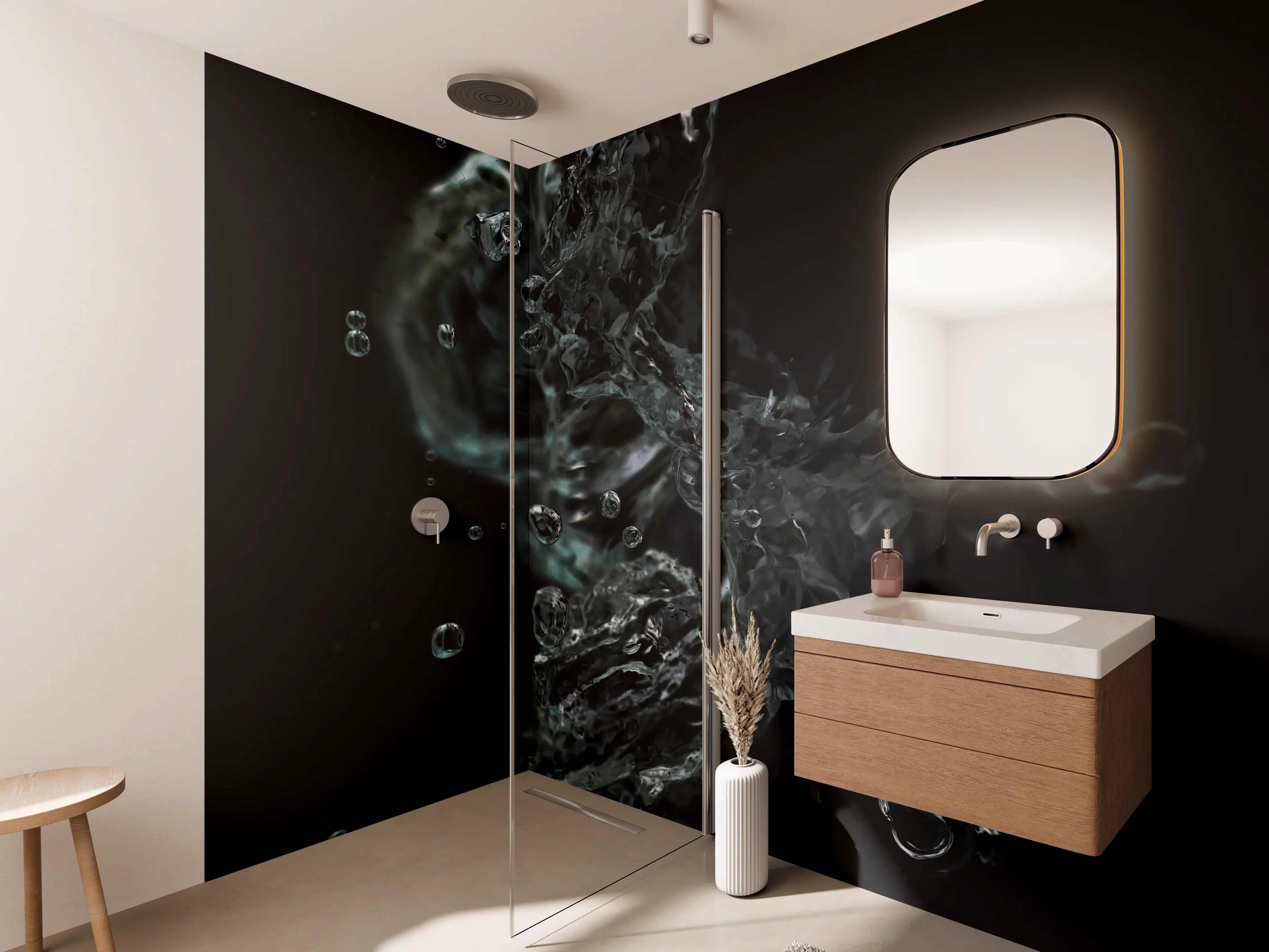 Wandverkleidung Bad - Dunkle Wasserkunst Makro