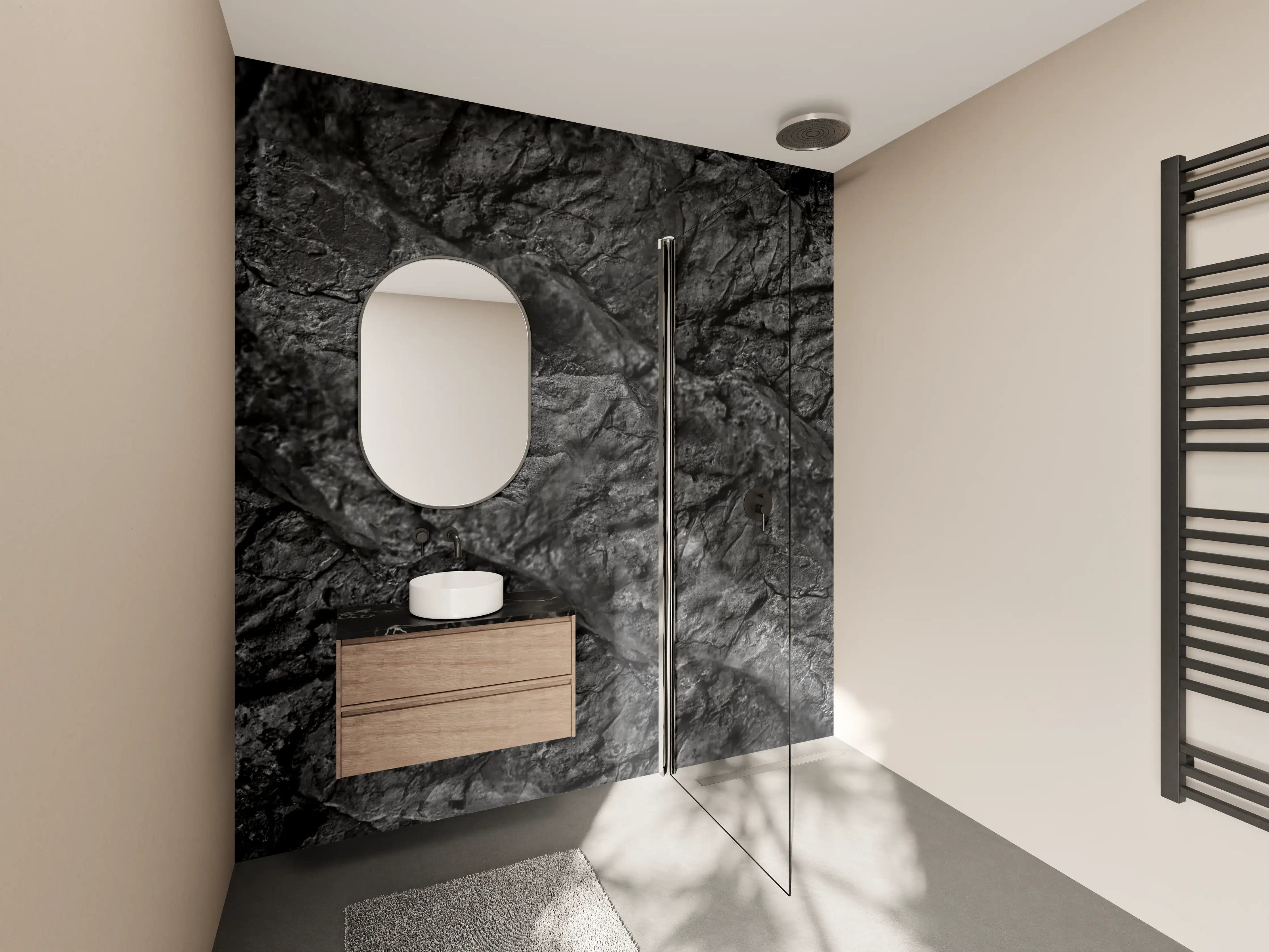 Wandverkleidung Bad - Dunkle, strukturierte Felsoberfläche