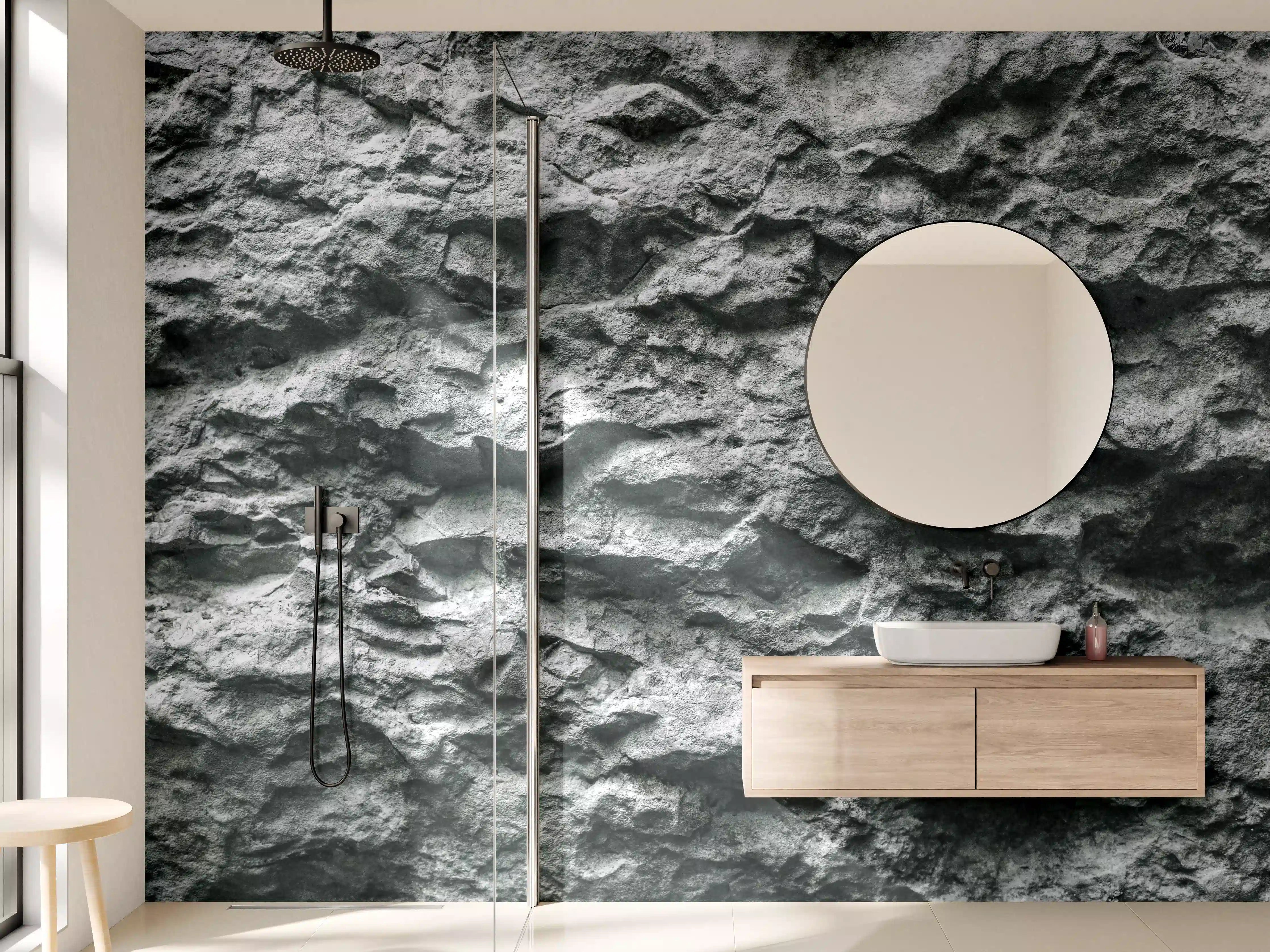 Wandverkleidung Bad - Dunkle, texturelle Steinsurface