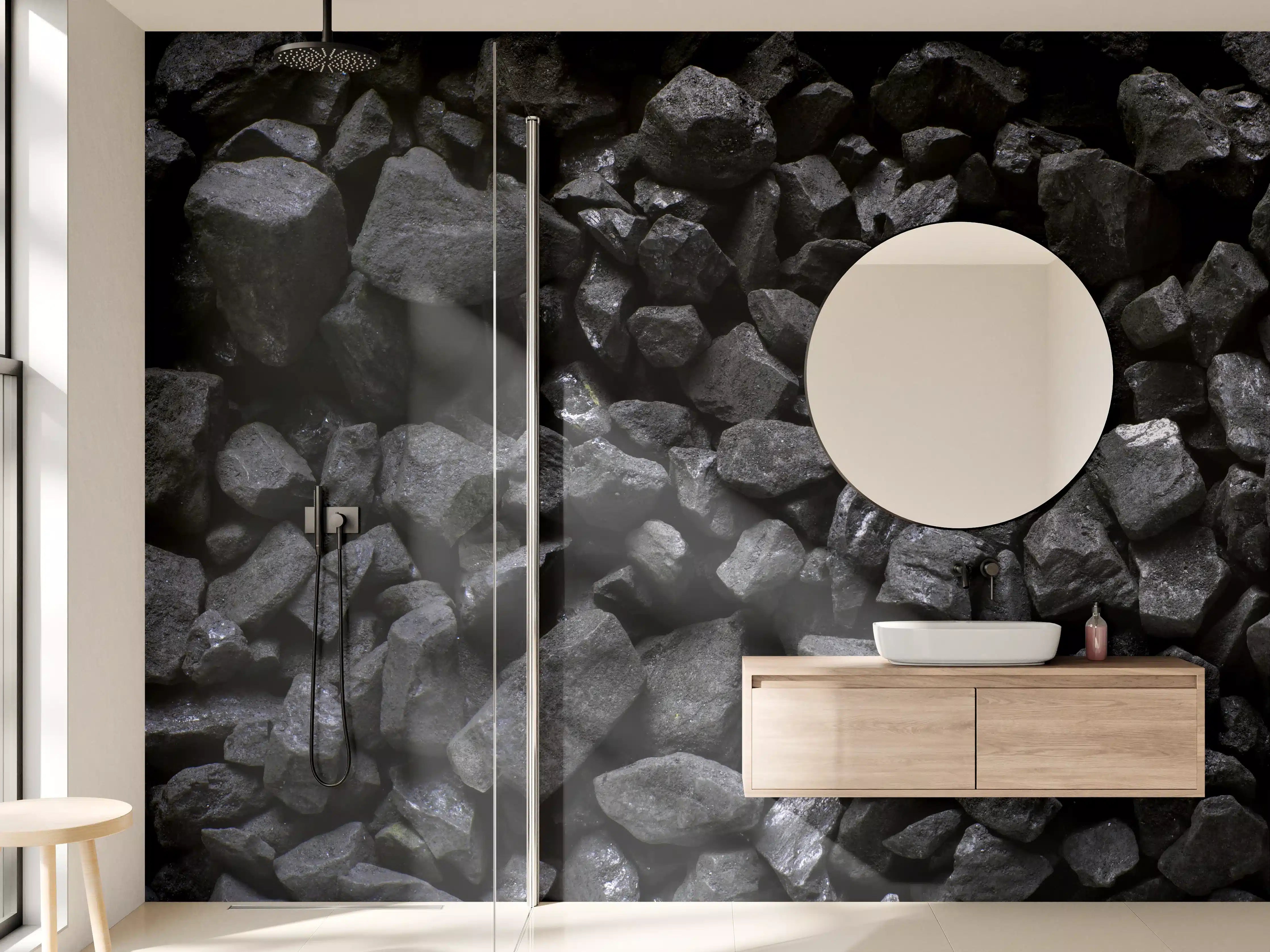 Wandverkleidung Bad - Dunkler Kieselstein-Untergrund