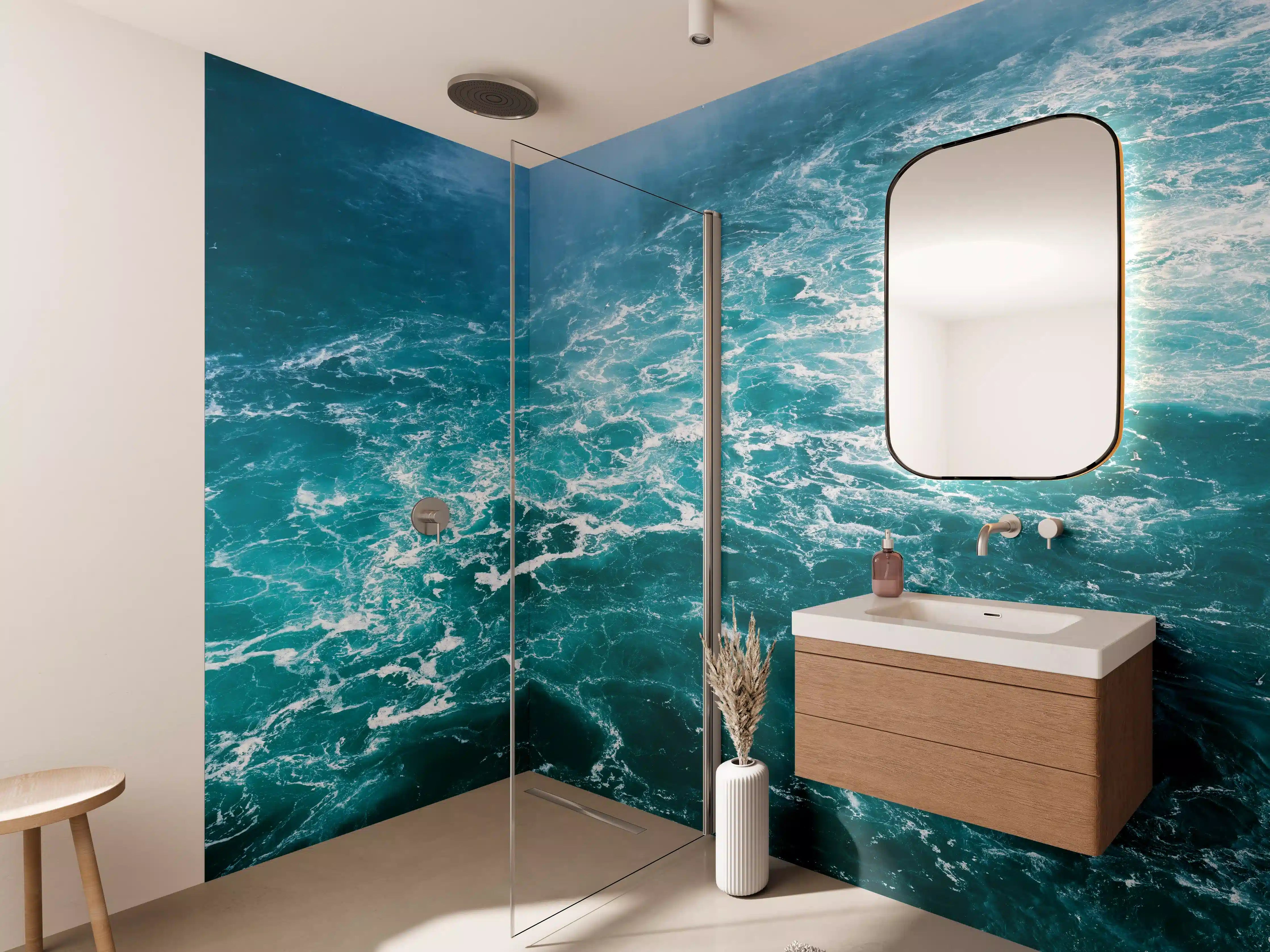Wandverkleidung Bad - Dynamischer Meer- und Wellenblick