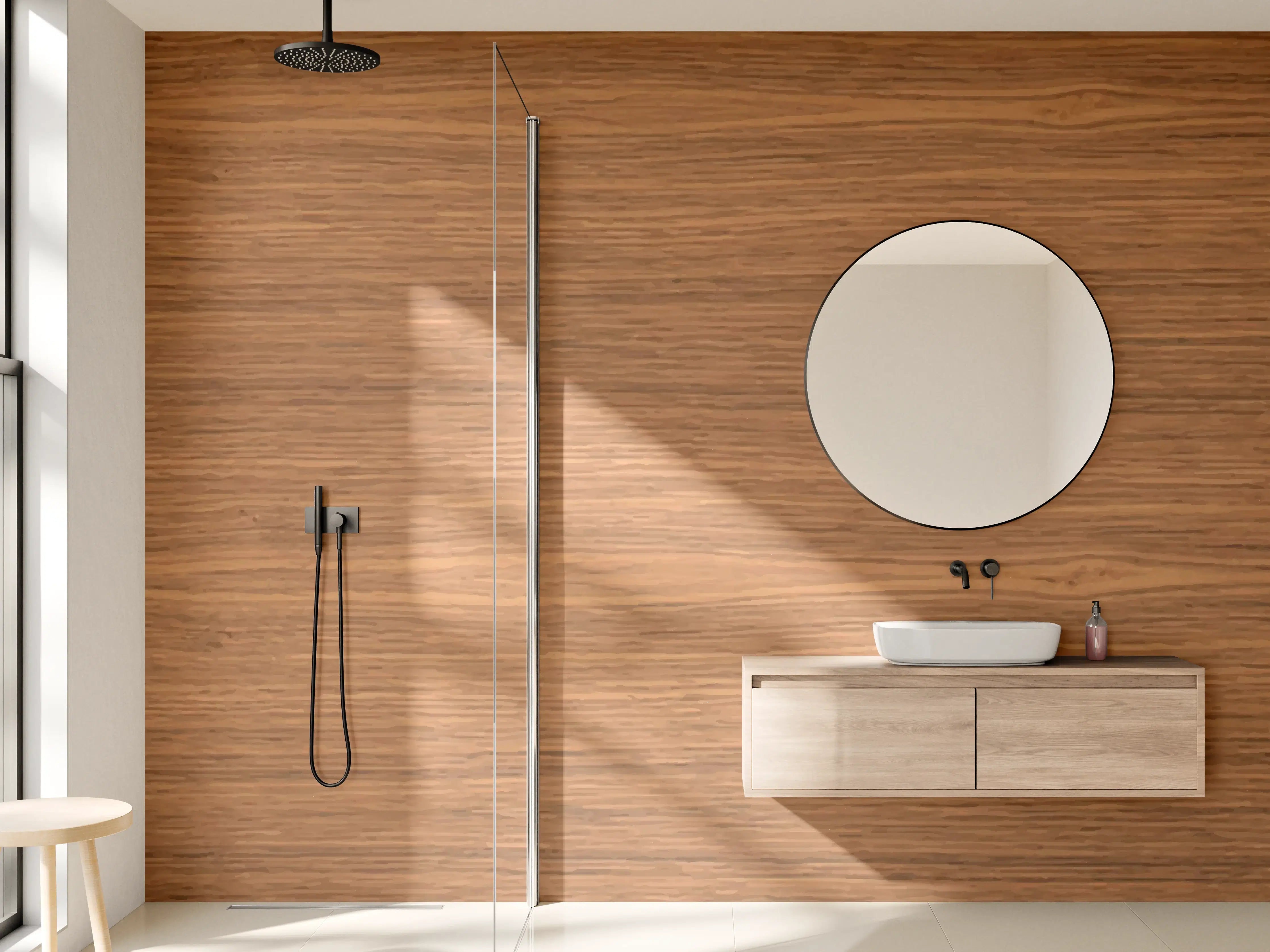 Wandverkleidung Bad - Edle Braun-Holztextur