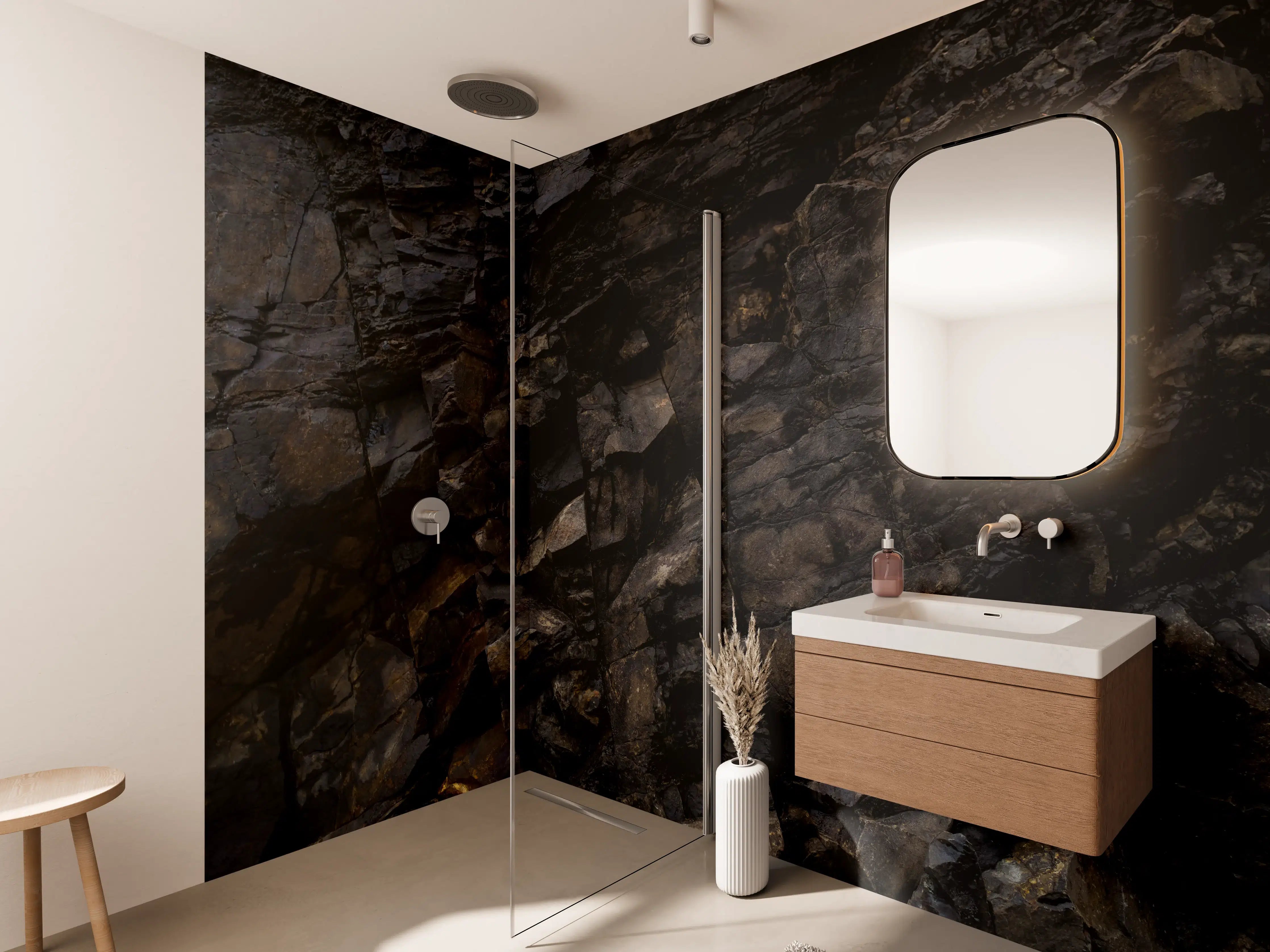 Wandverkleidung Bad - Edle Dunkle Steintextur