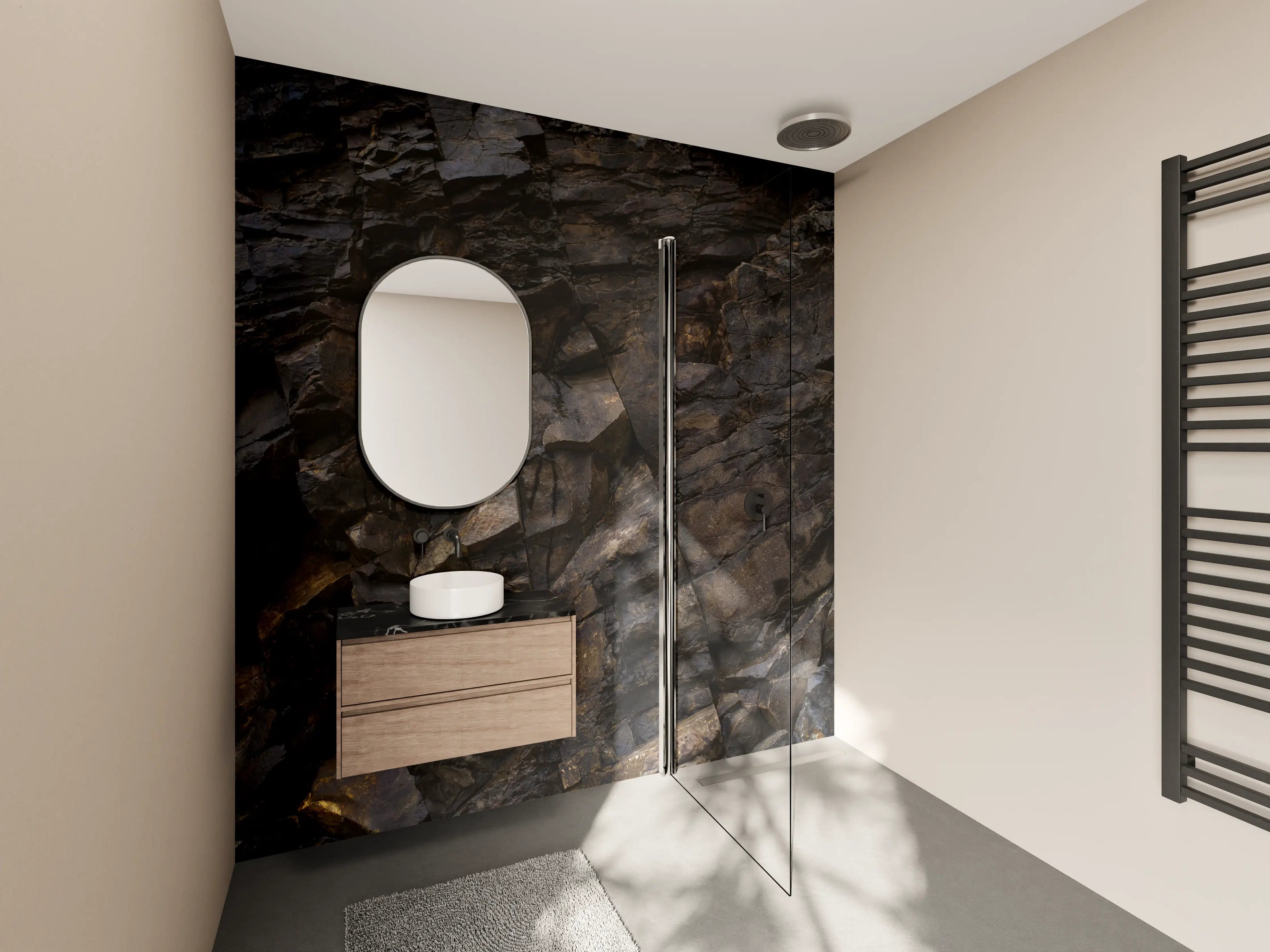 Wandverkleidung Bad - Edle Dunkle Steintextur