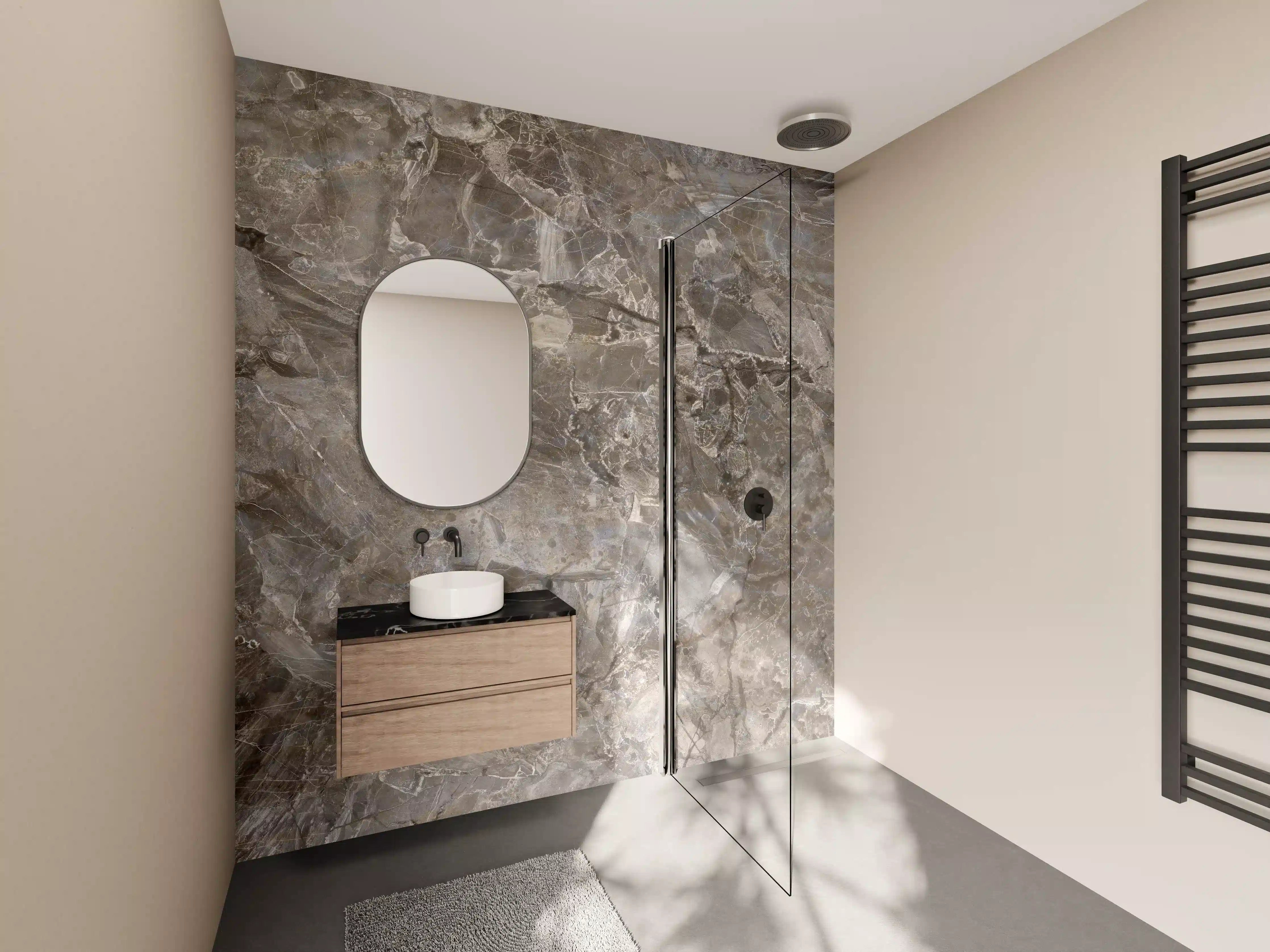 Wandverkleidung Bad - Edle Marmor-Optik in Grau- und Beigetönen