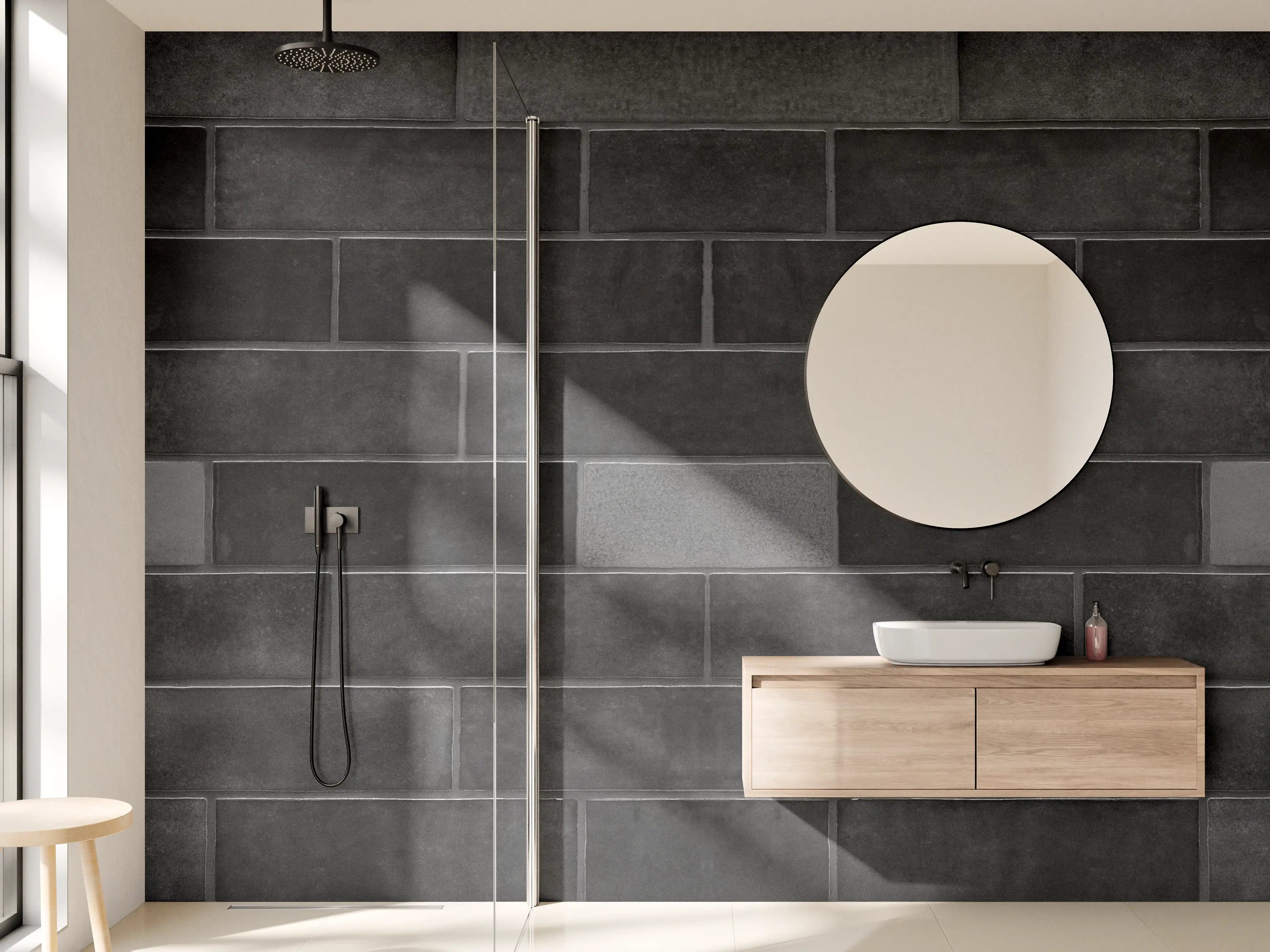 Wandverkleidung Bad - Edle Schwarze Ziegel